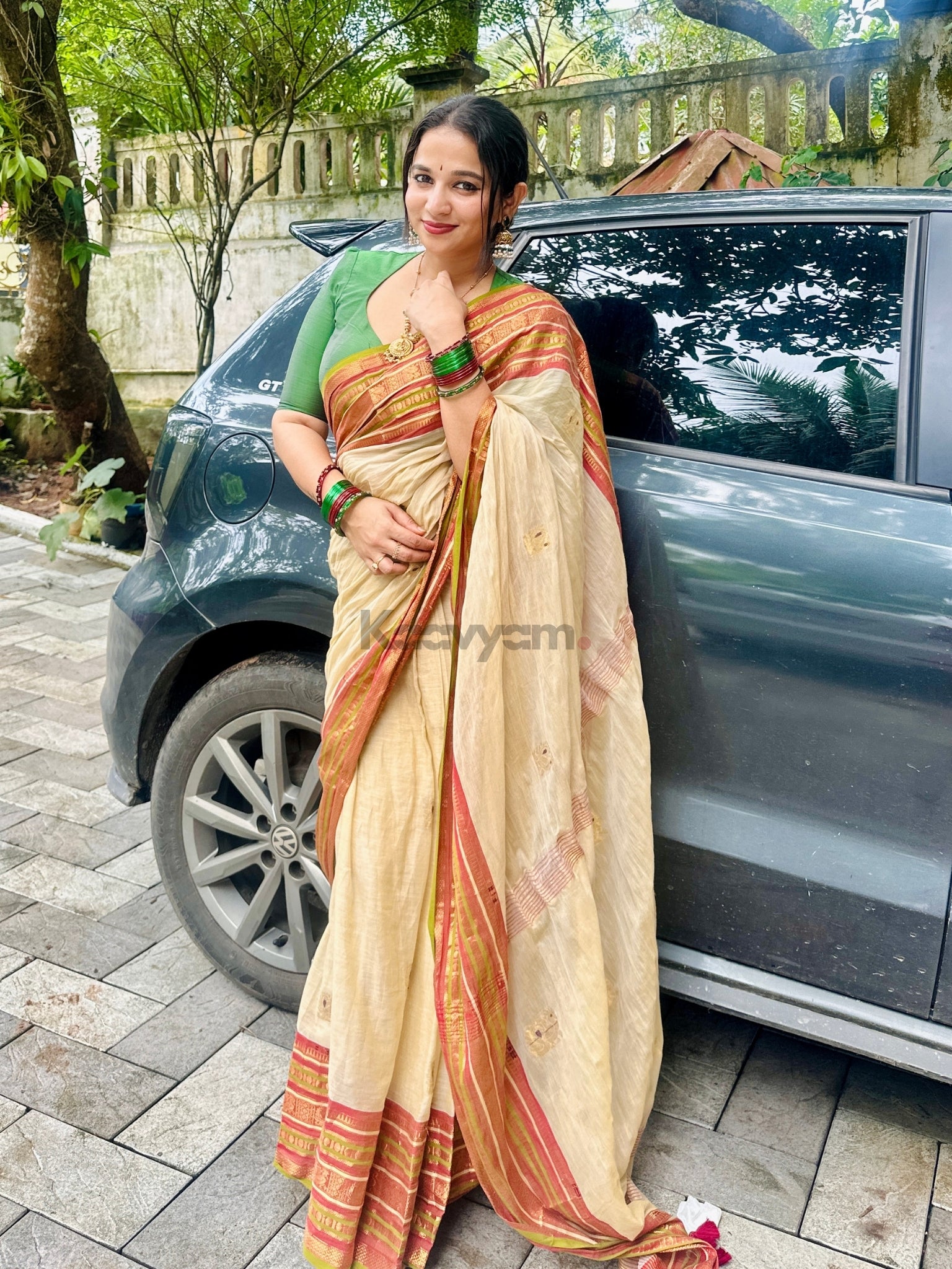 Pachai Motif Kanchi Saree