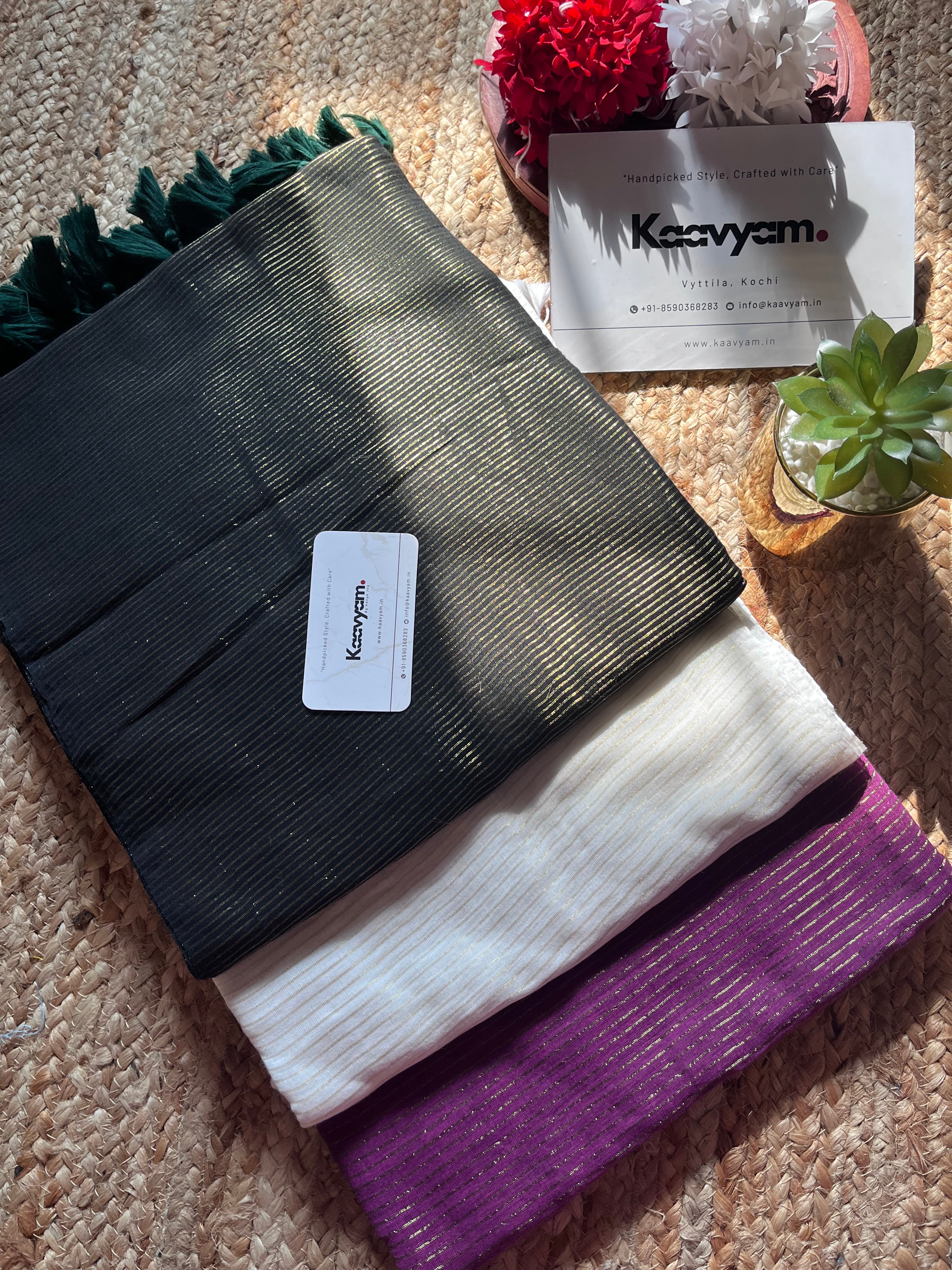 Golden Zari Stripe Mul Cotton Saree