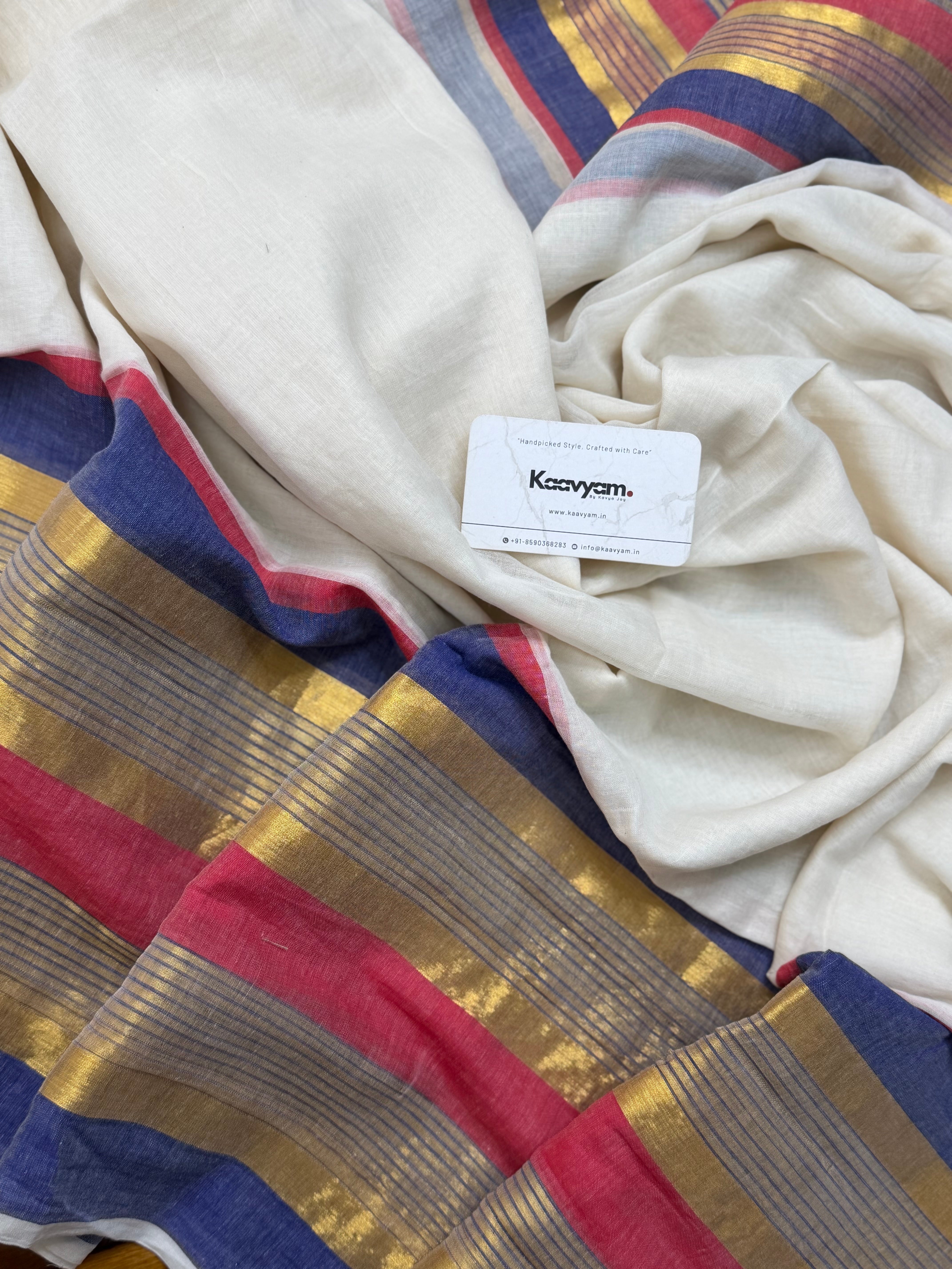Thrikkakkara Kasav Stripe Mul Cotton Saree