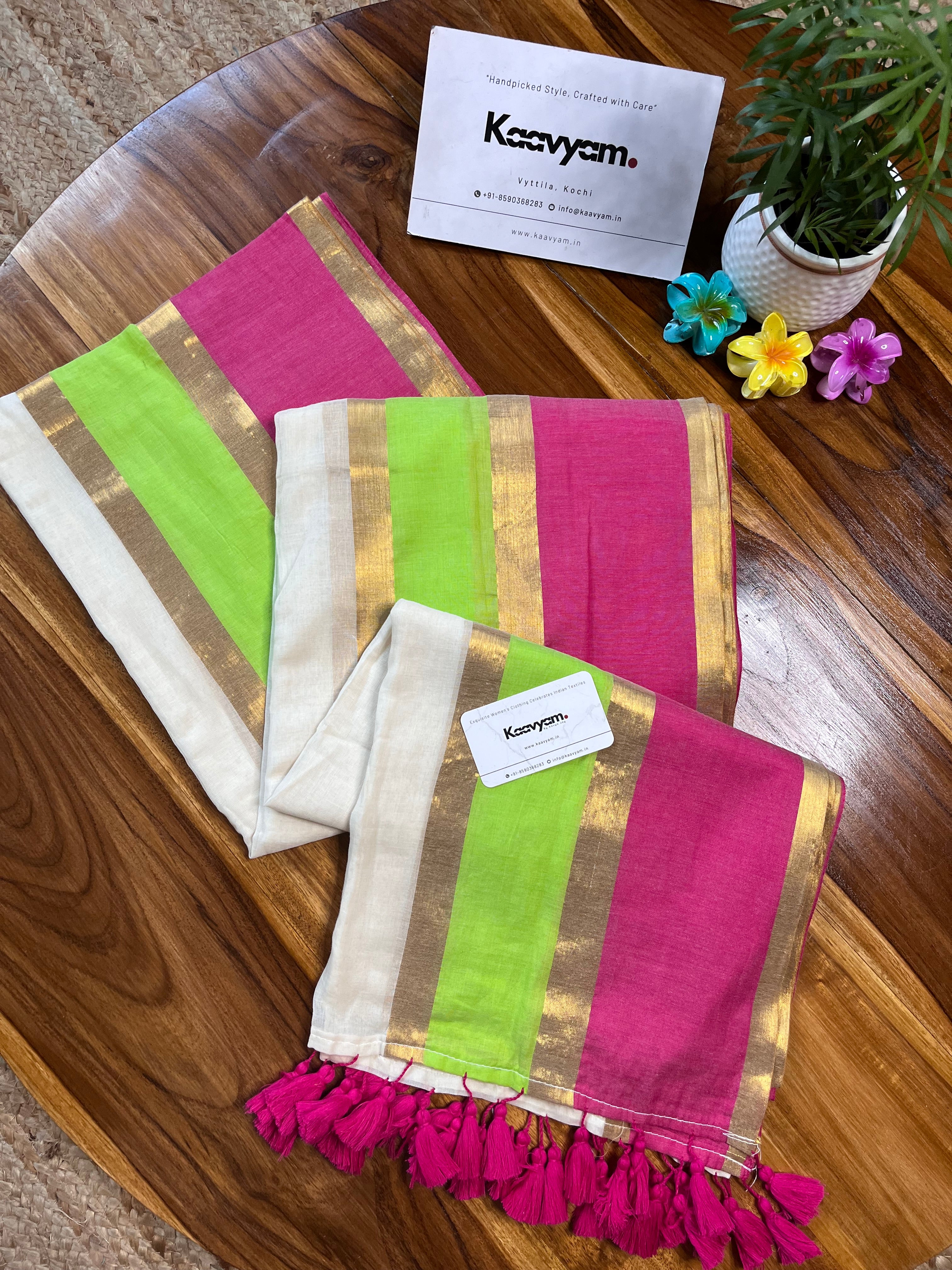 Double Border Mul Cotton Saree - Manka