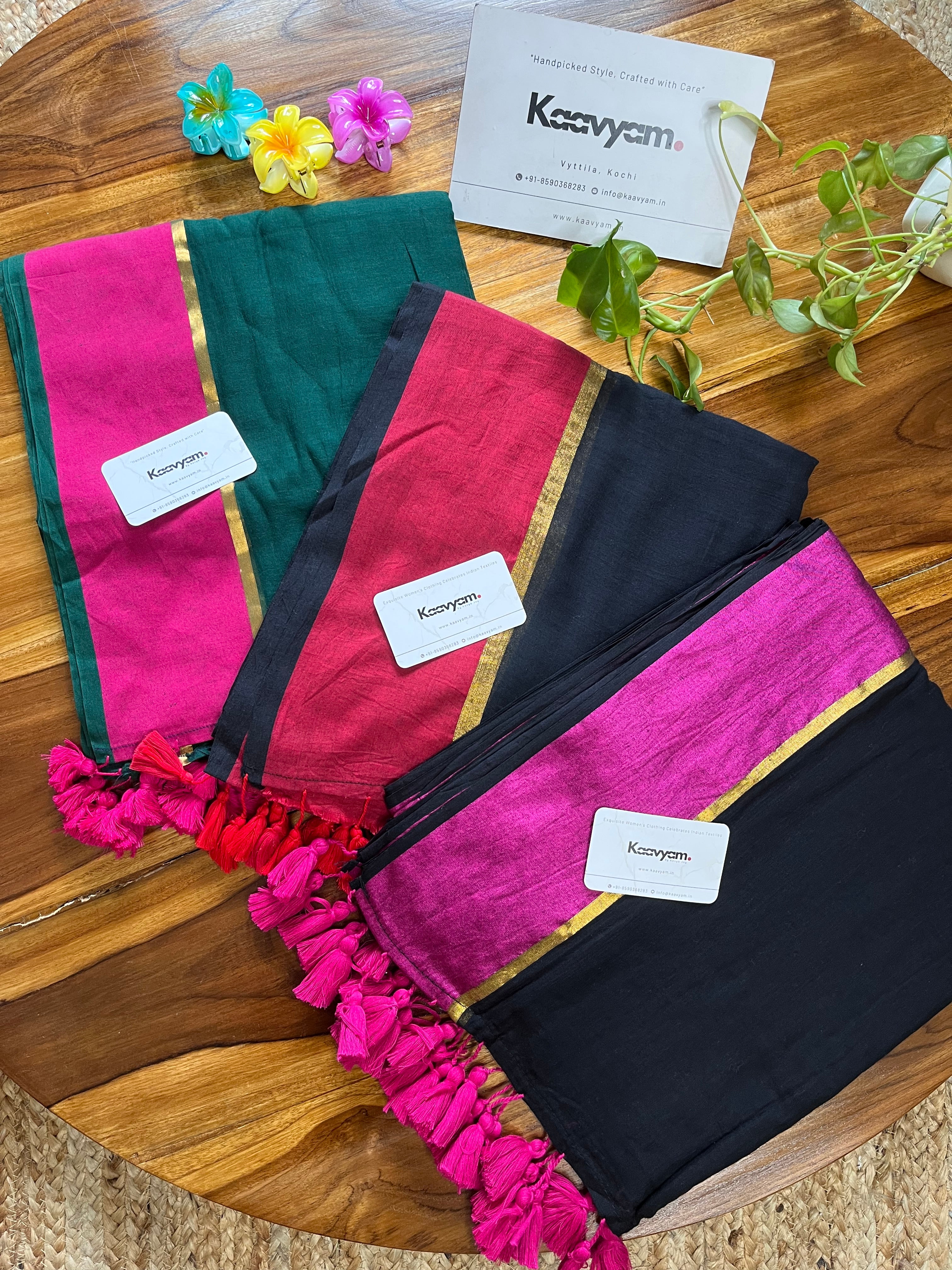 Kasav String Contrast Border Mul Cotton Saree