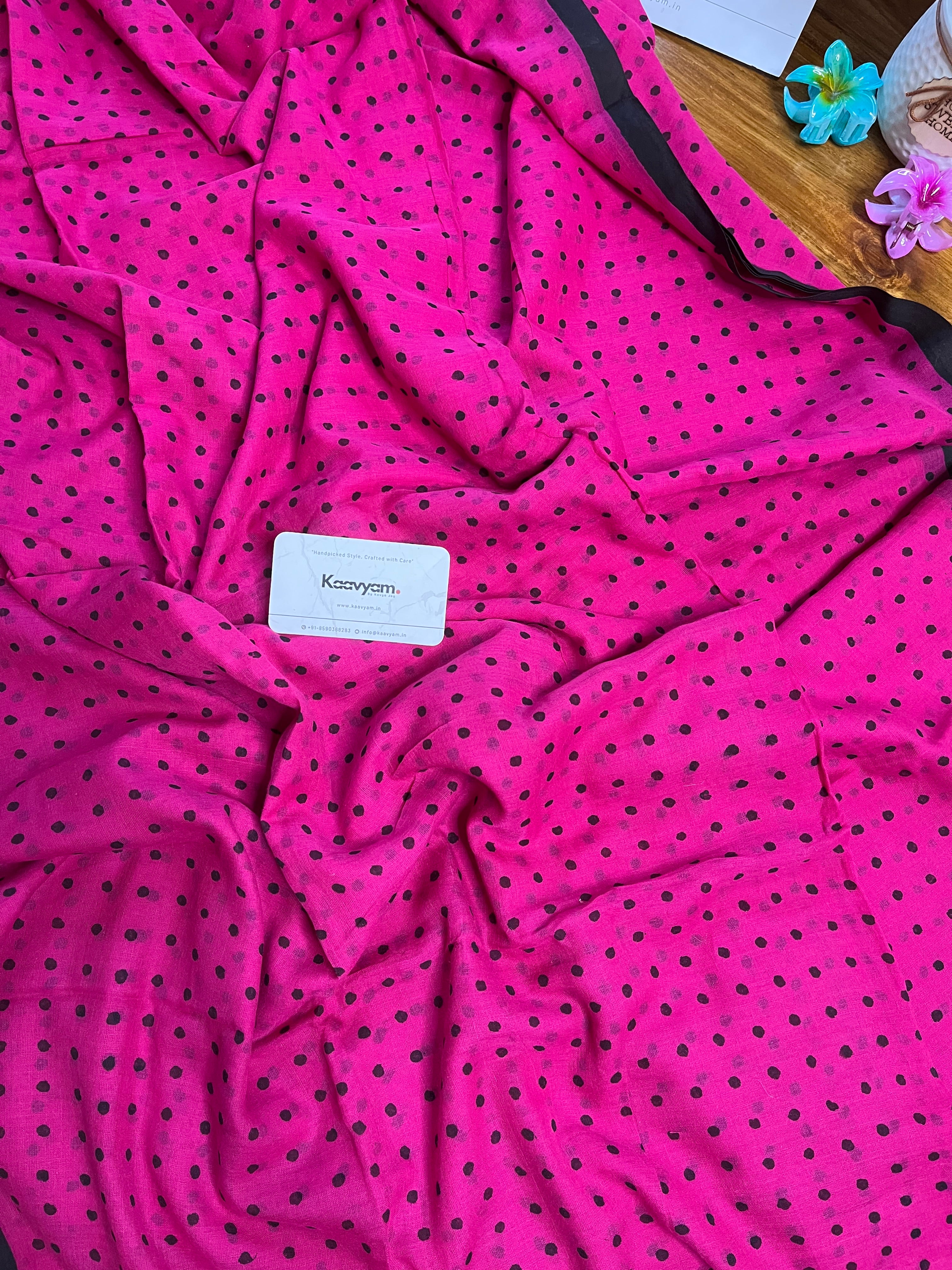 Small Polka Printed Mul Cotton Saree