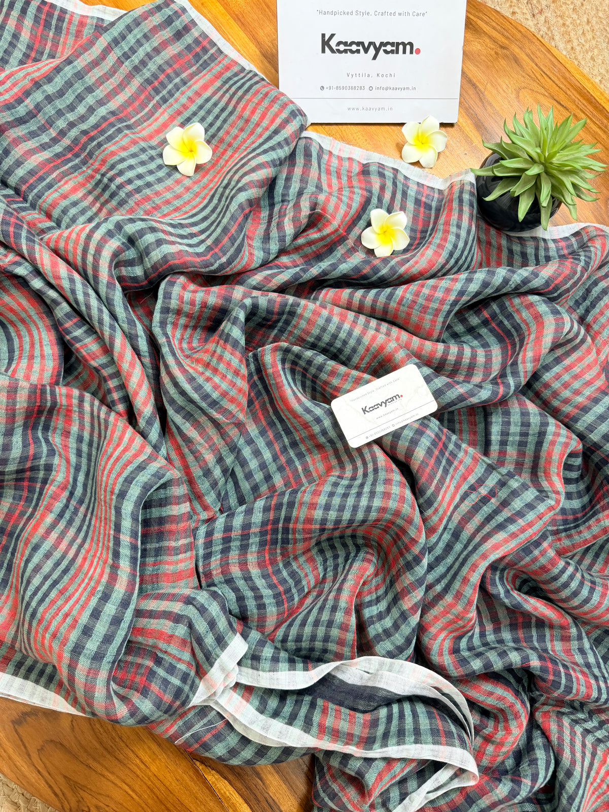 Forest Checks Linen Saree