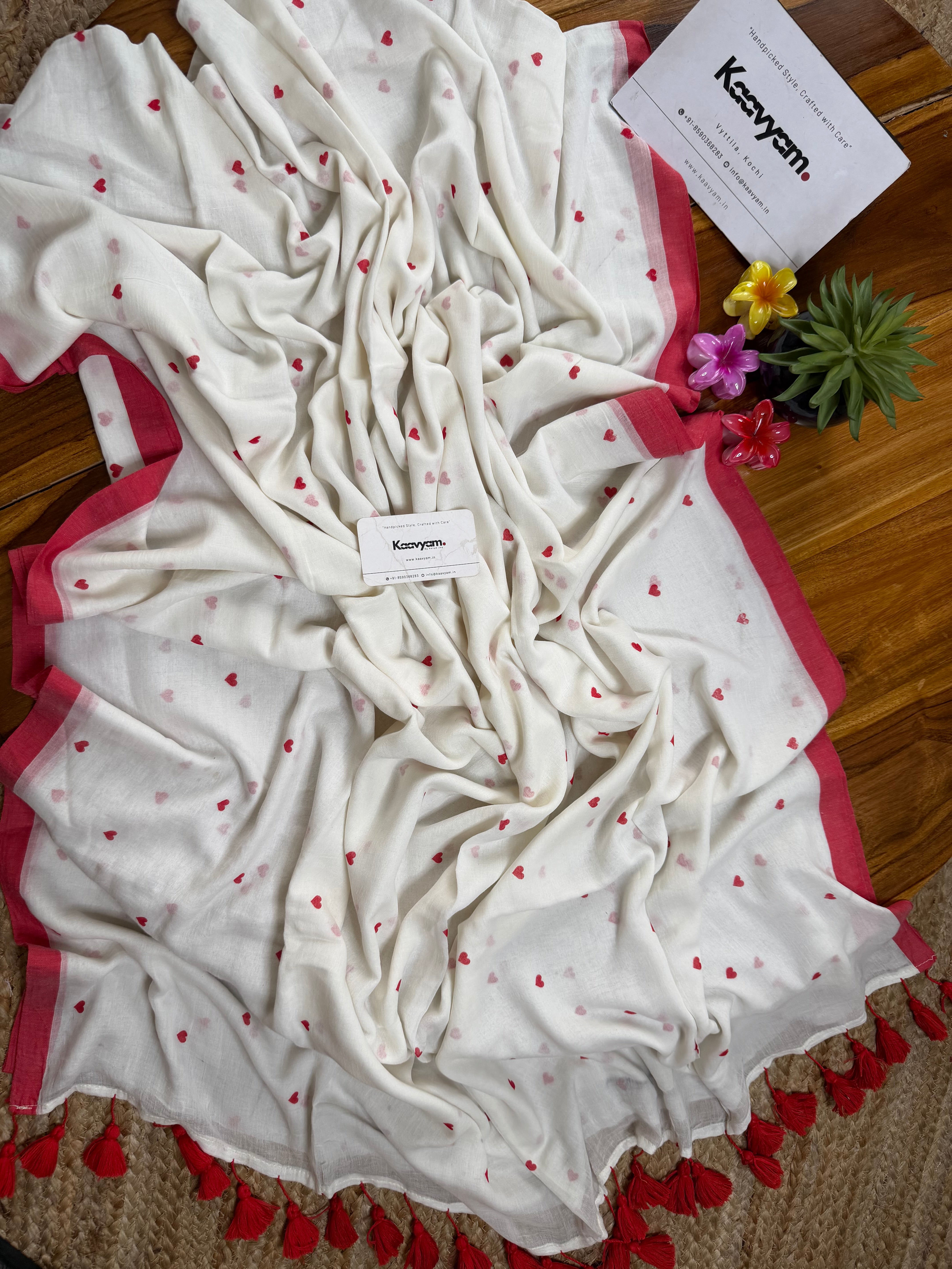 Little Heart Printed Mul Cotton Saree