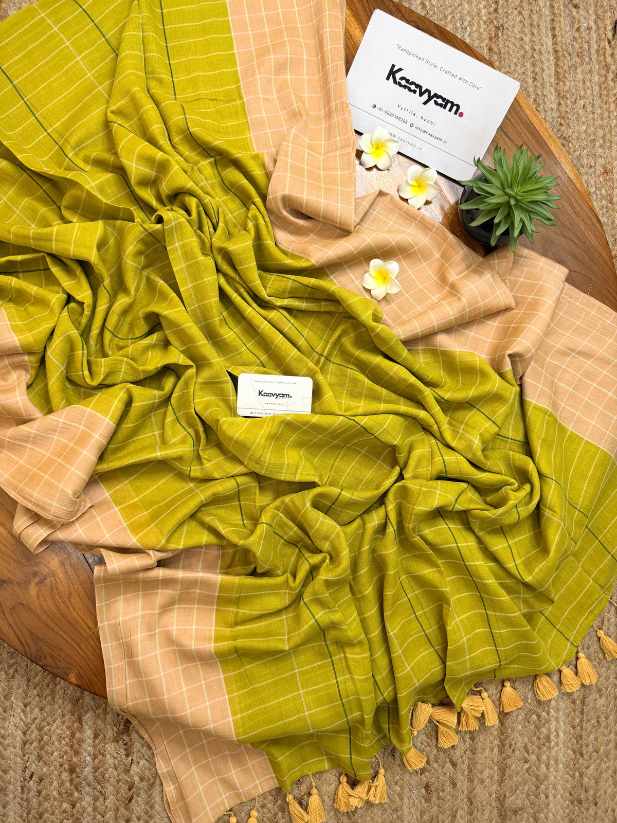 Cardamom Check Saree