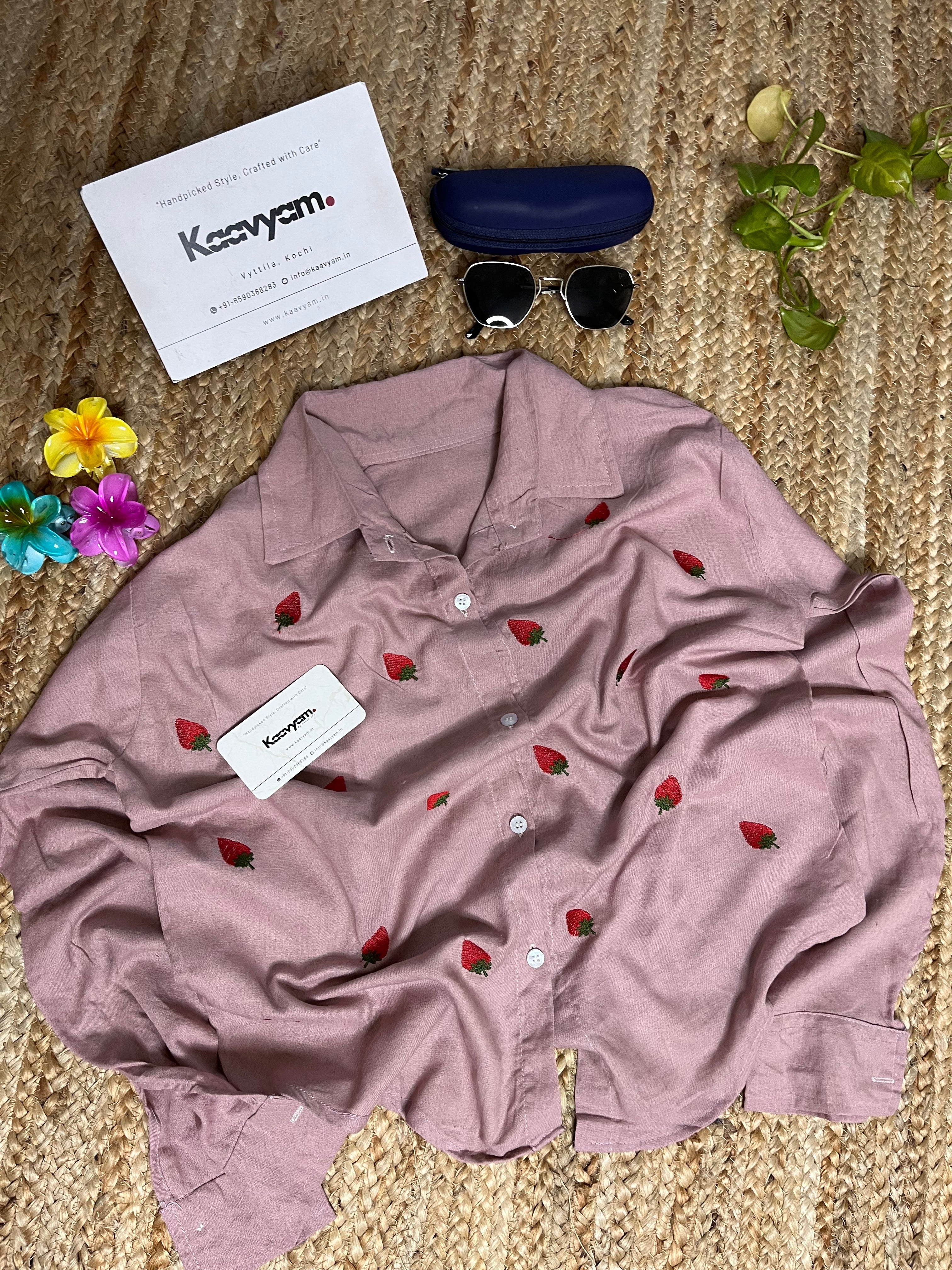 Strawberry Embroidery Rayon Shirt