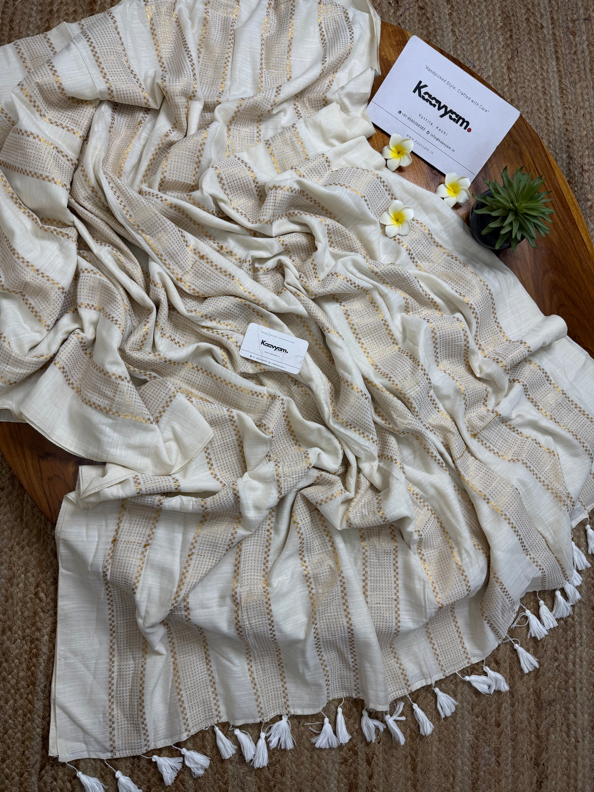 Ivory Zari Stripe Saree