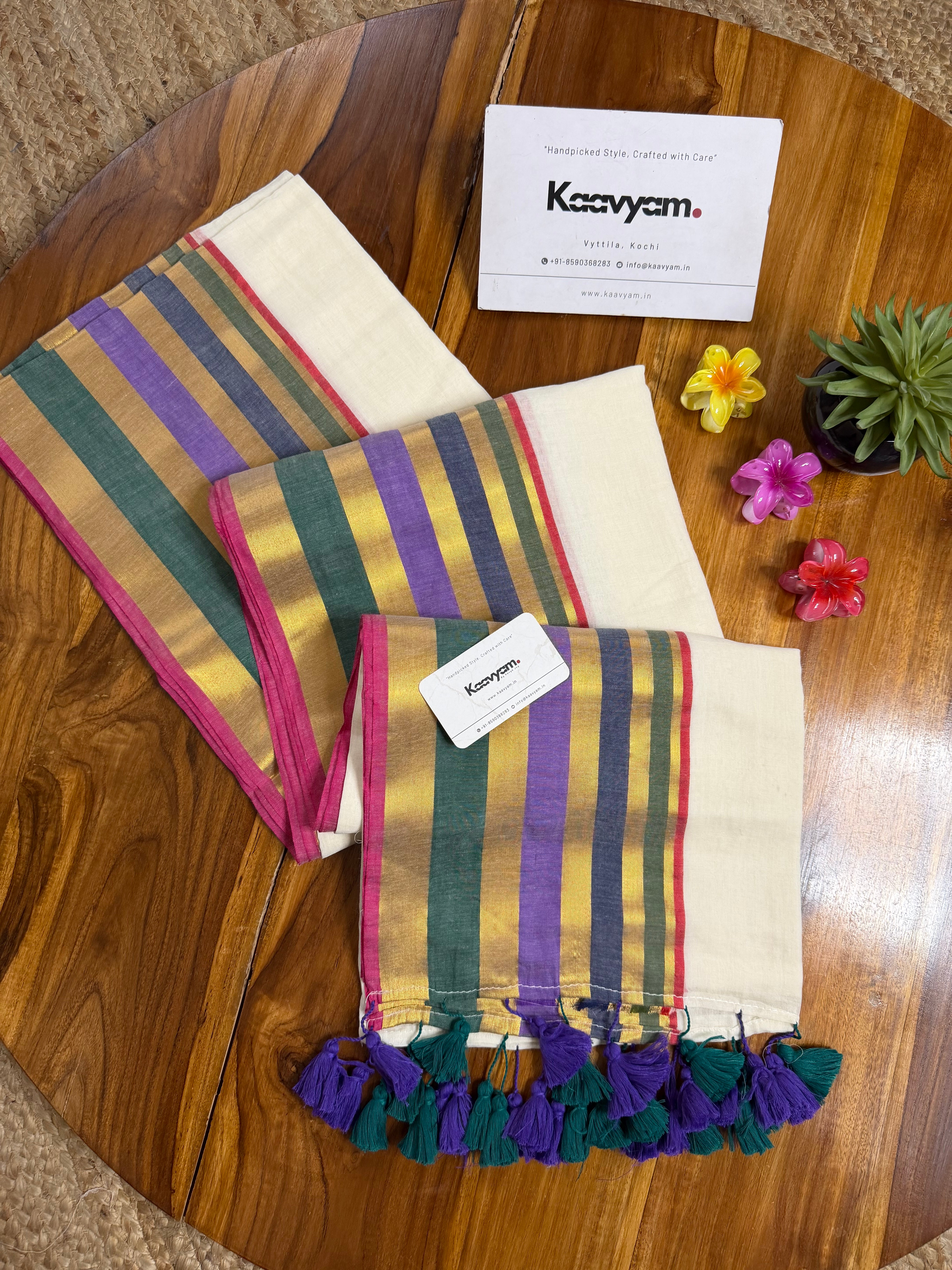 Multi Color Broad Border Mul Cotton Saree - Manka