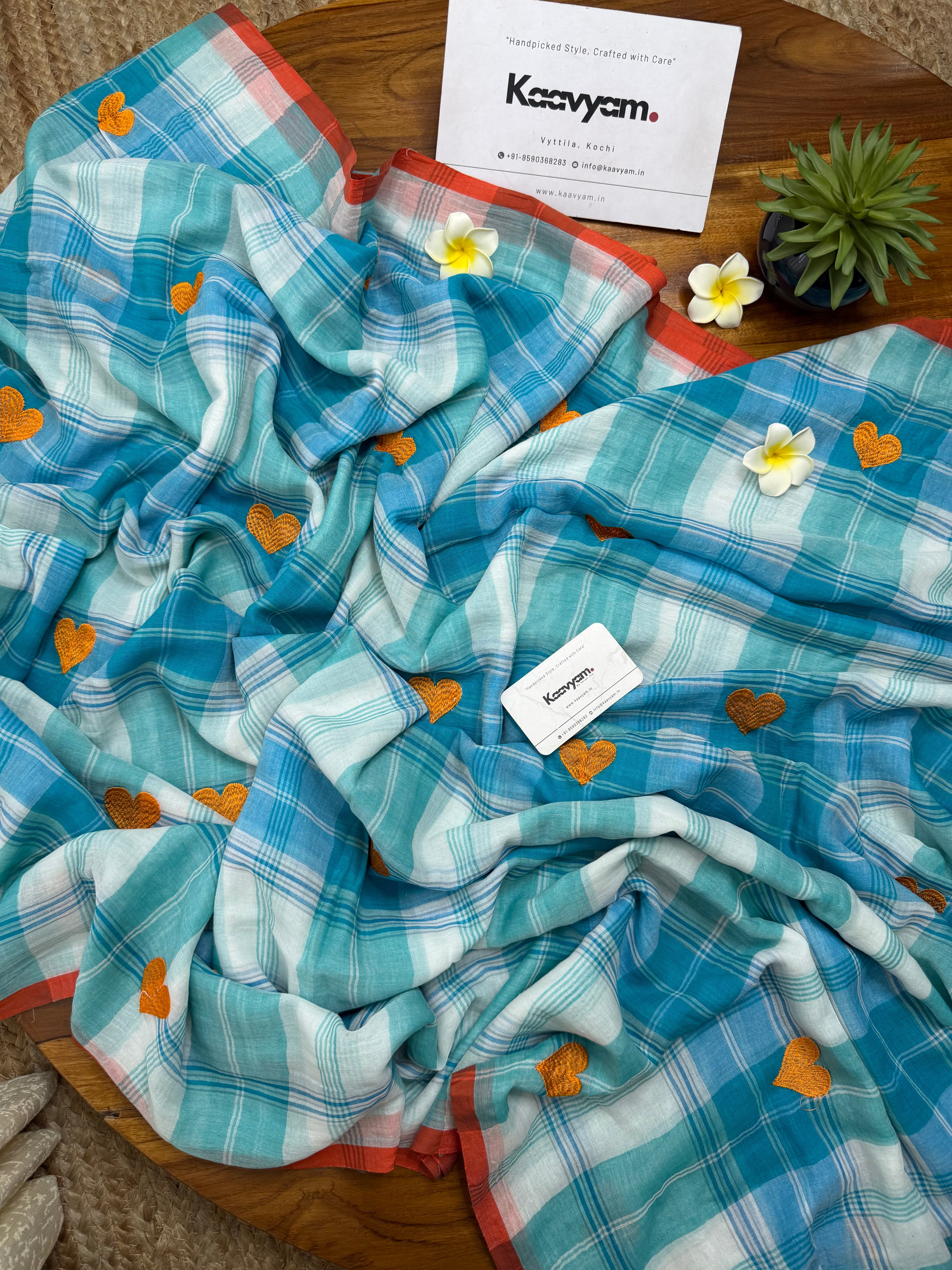 Cyan Grace Heart Mul Cotton Saree