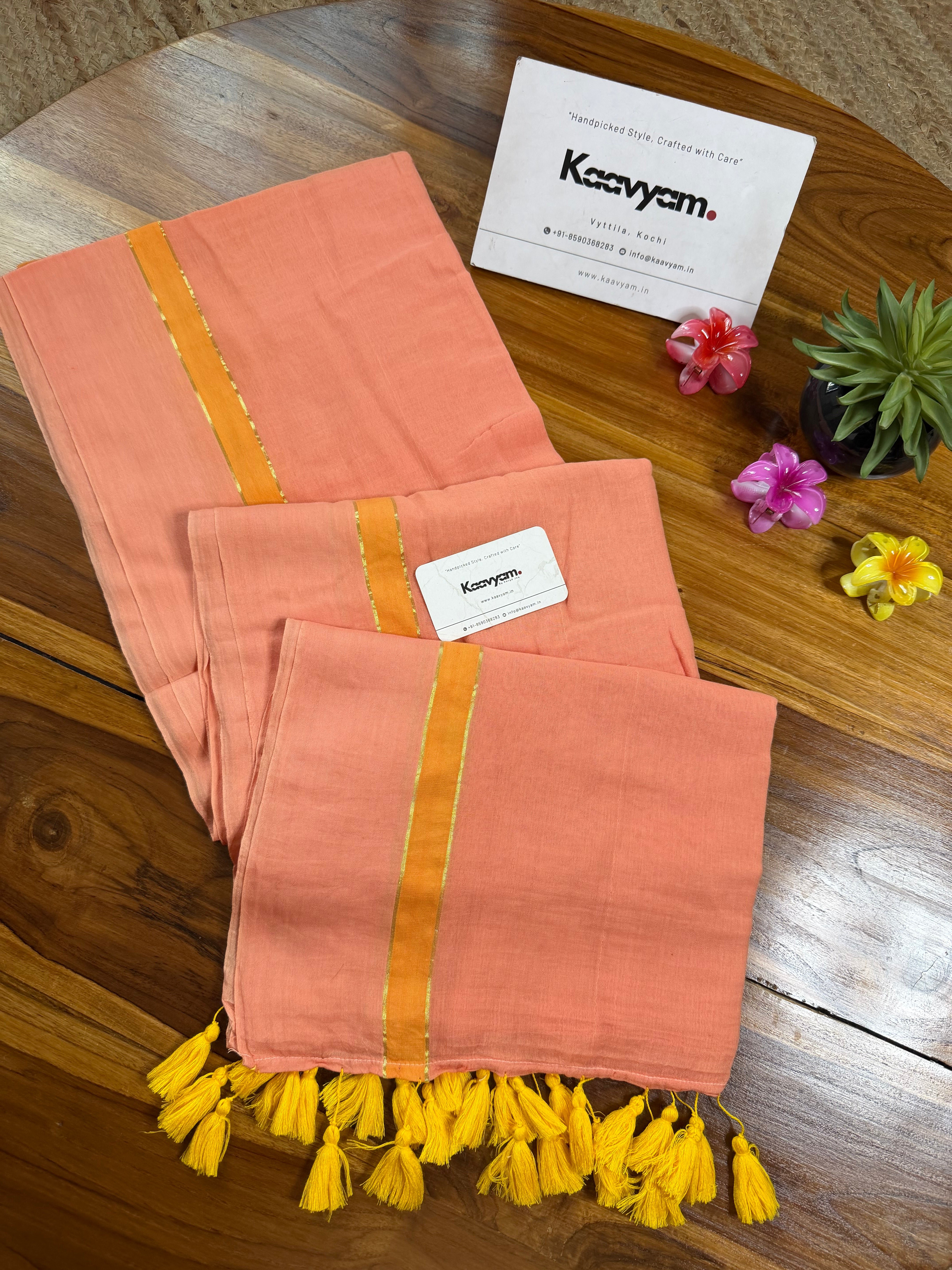 Yellow Stripe Mul Cotton Saree