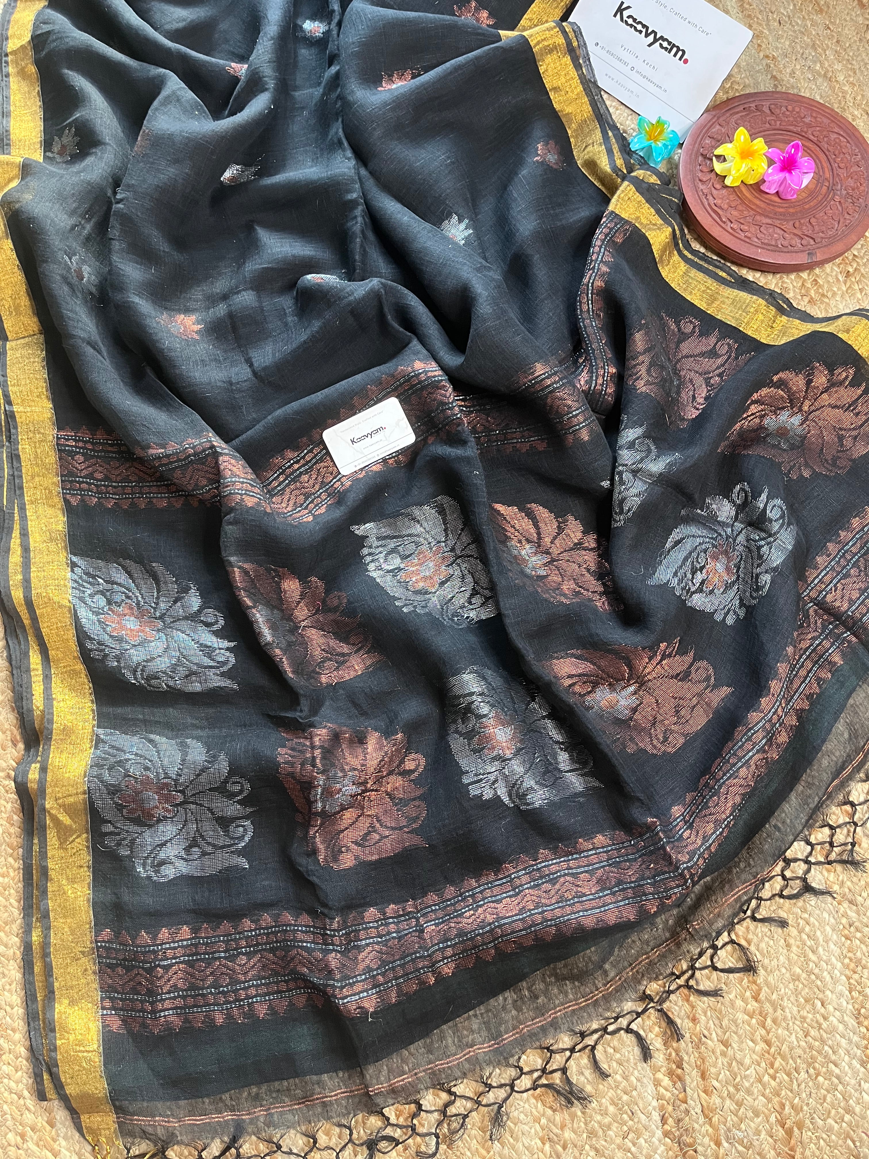 Black Linen Saree