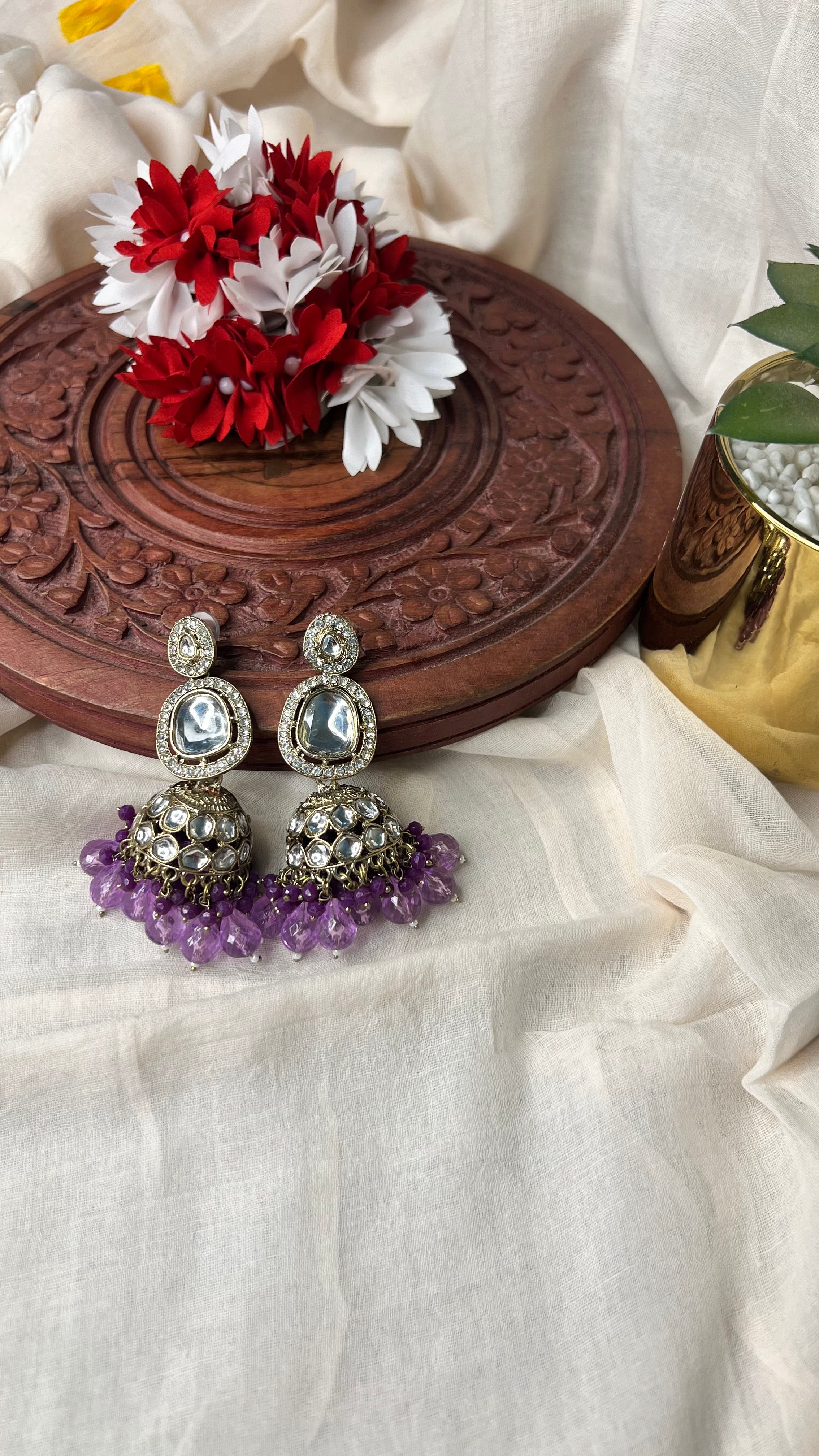 Kundan Polki pearl Jumka