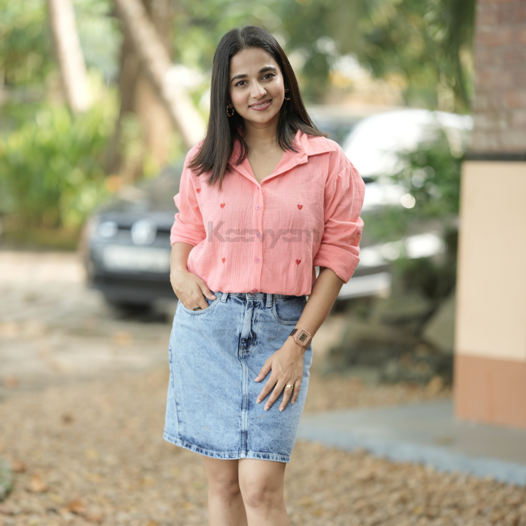 Heart Embroidery Mul Cotton Shirt