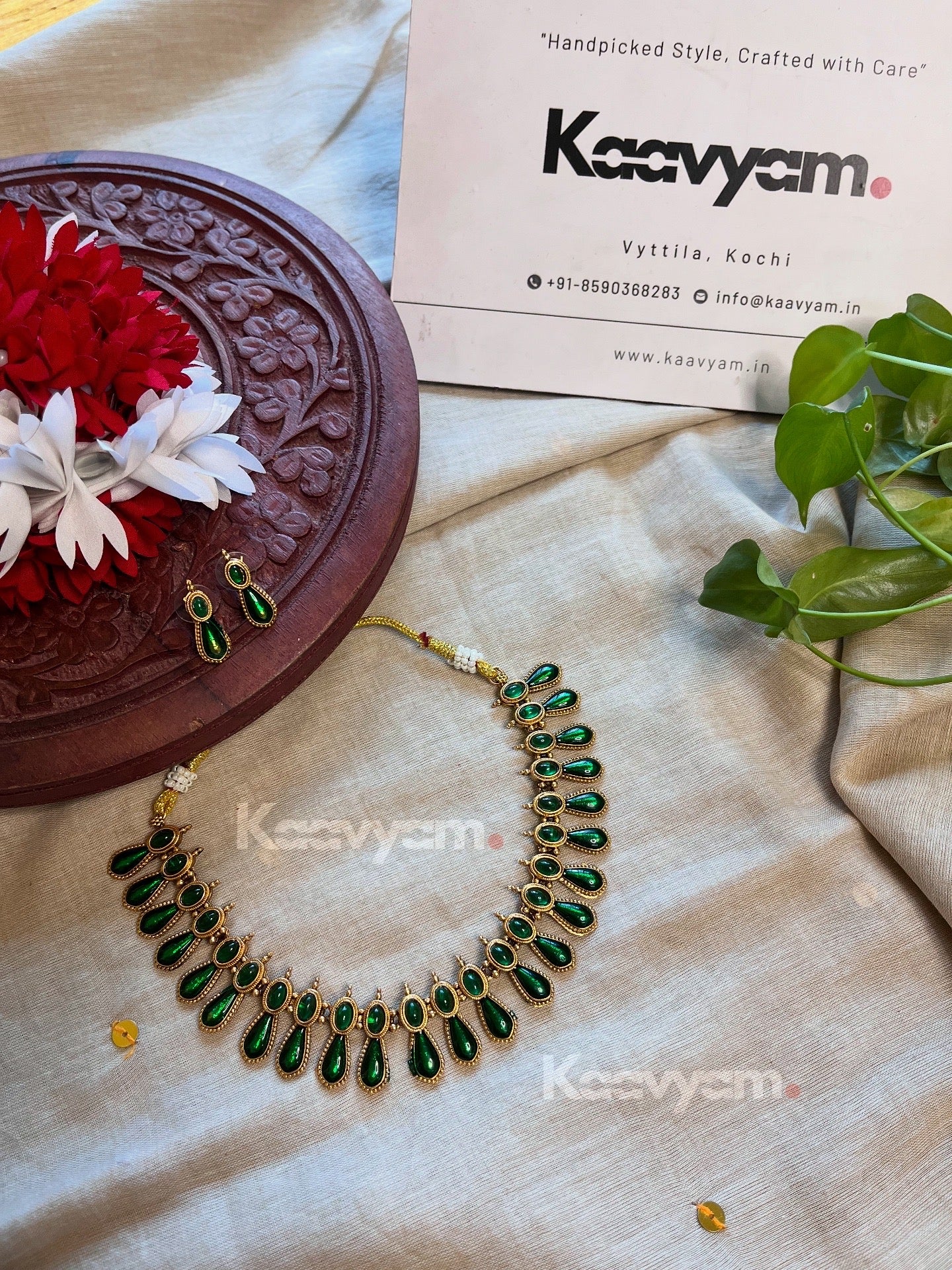 Enamel Palakka Neckpiece & Earrings