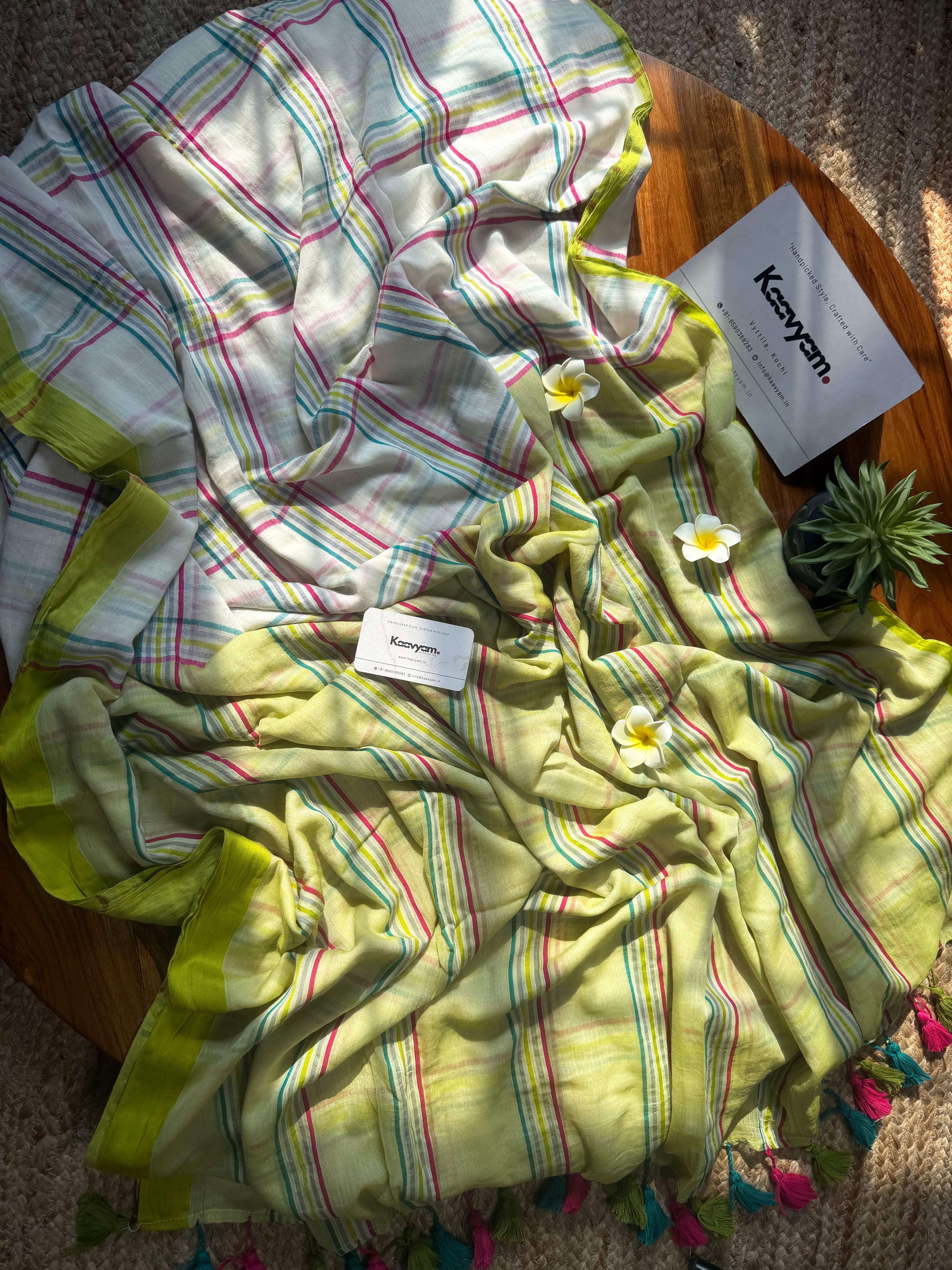 Lumi Green Check Mul Cotton Saree