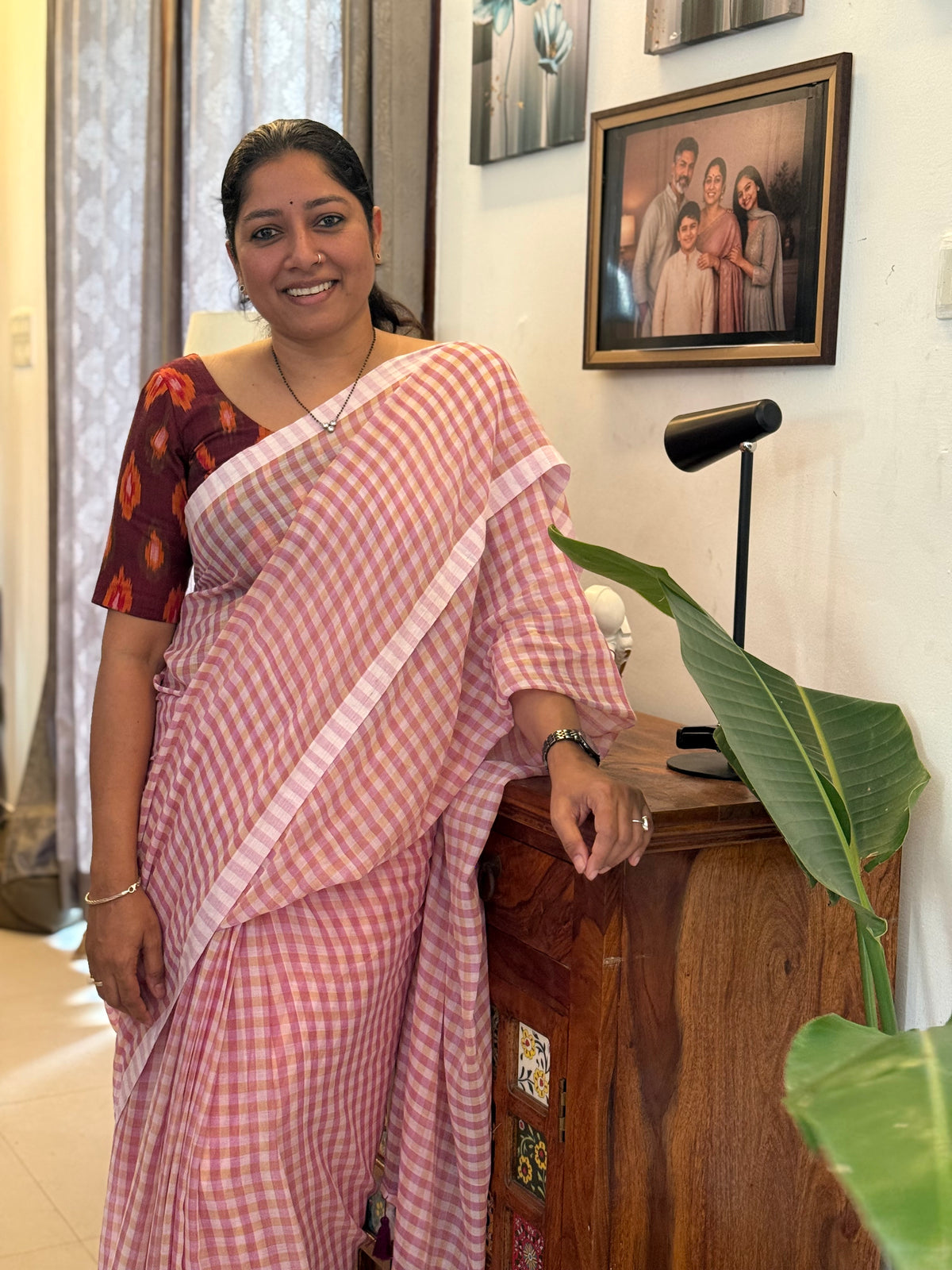 Checks Mul Cotton Saree