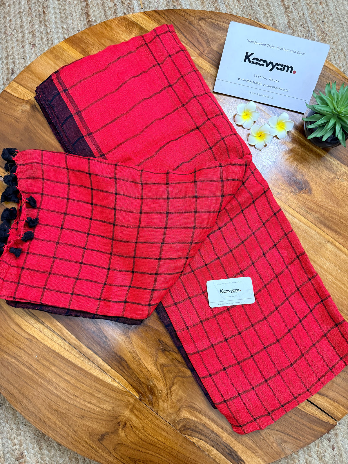 Cherry Checks Linen Saree