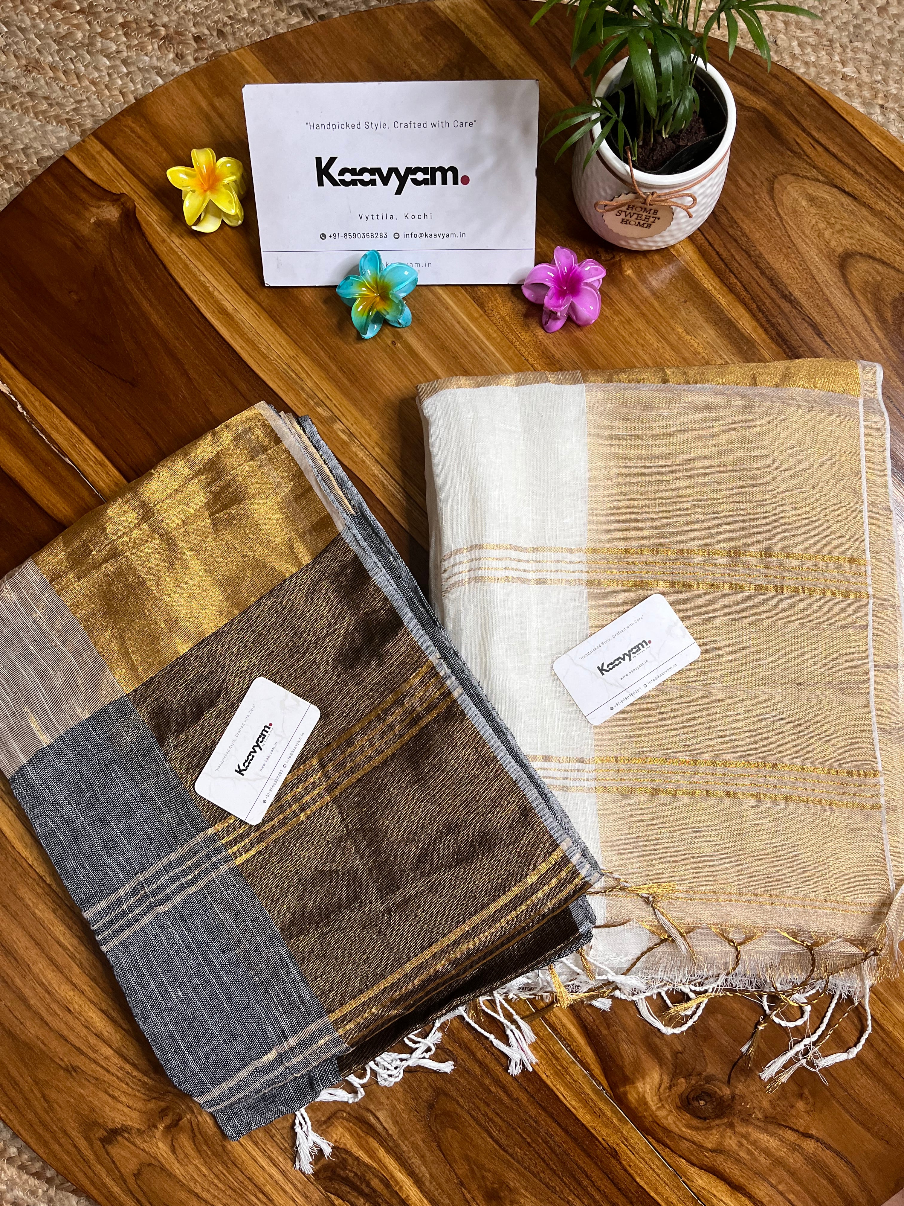 Nadiya Moidu Broad Border Linen Saree