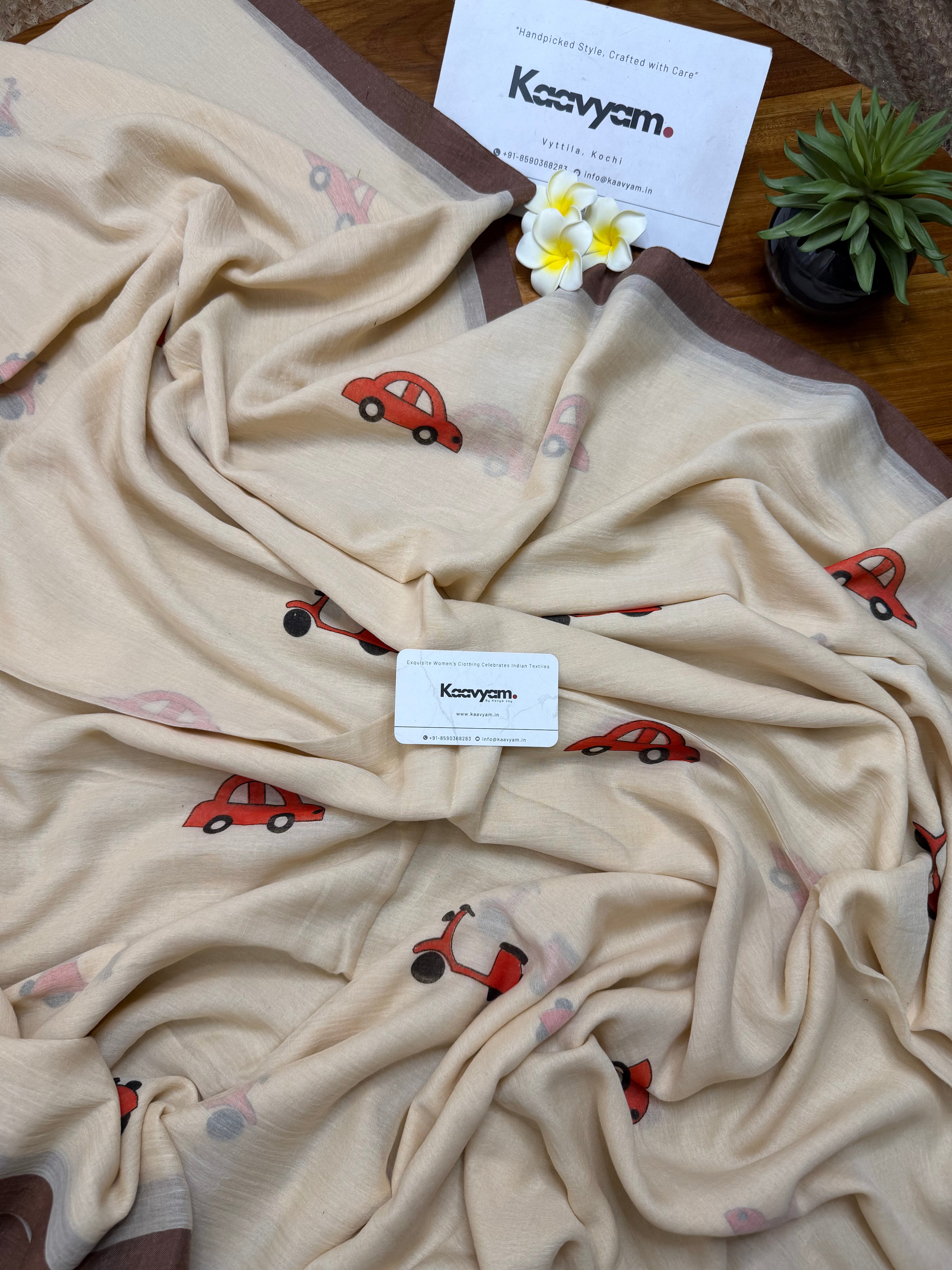 Car and Scooter Printed Saree
