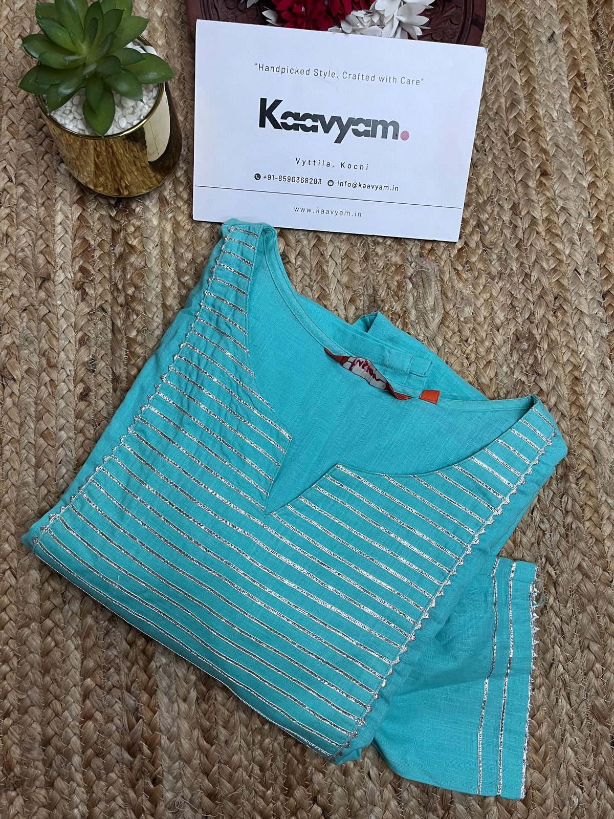 Aqua Lace Yoke Kurti