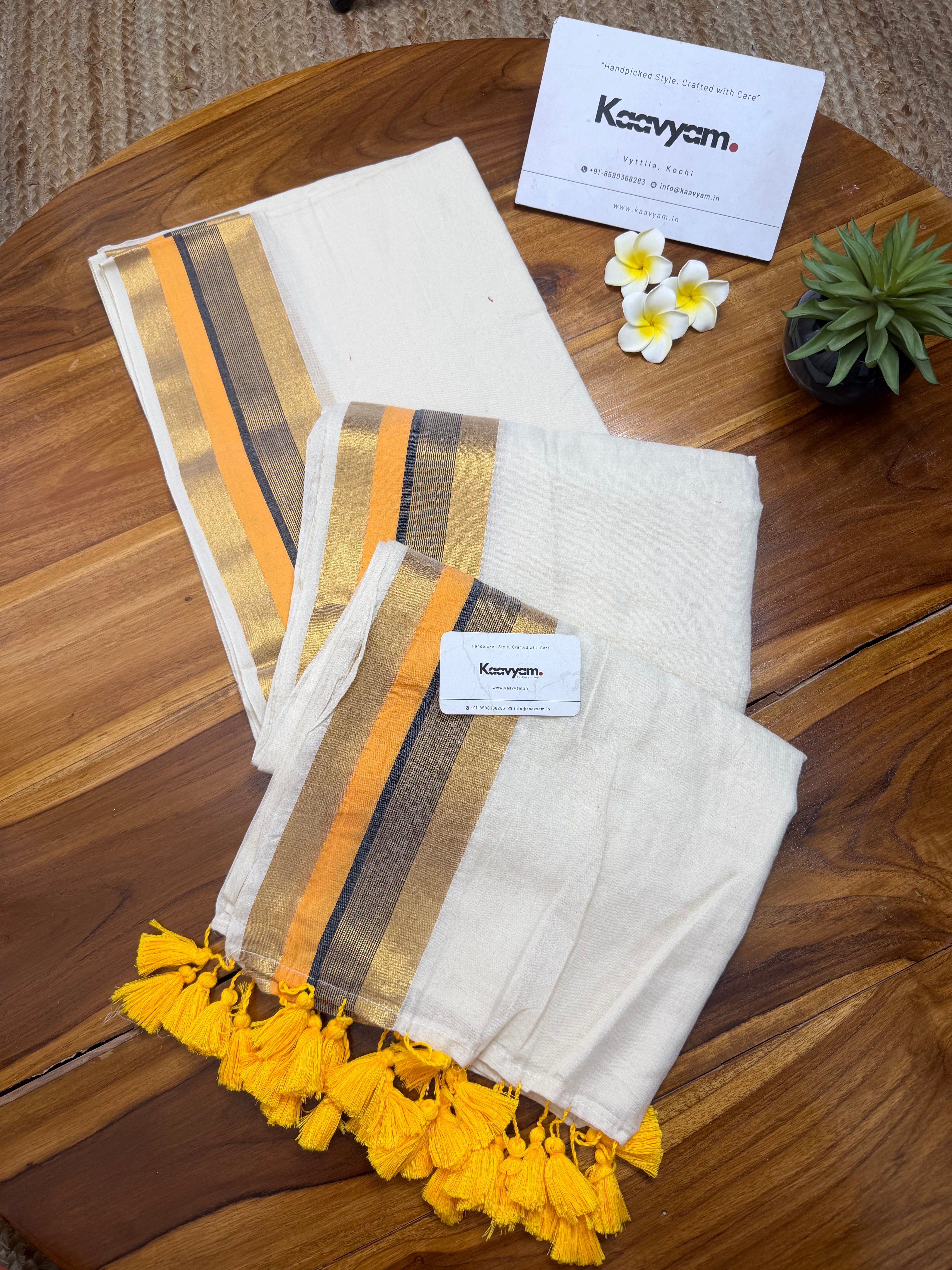 Manja Kasav Mul Cotton Saree