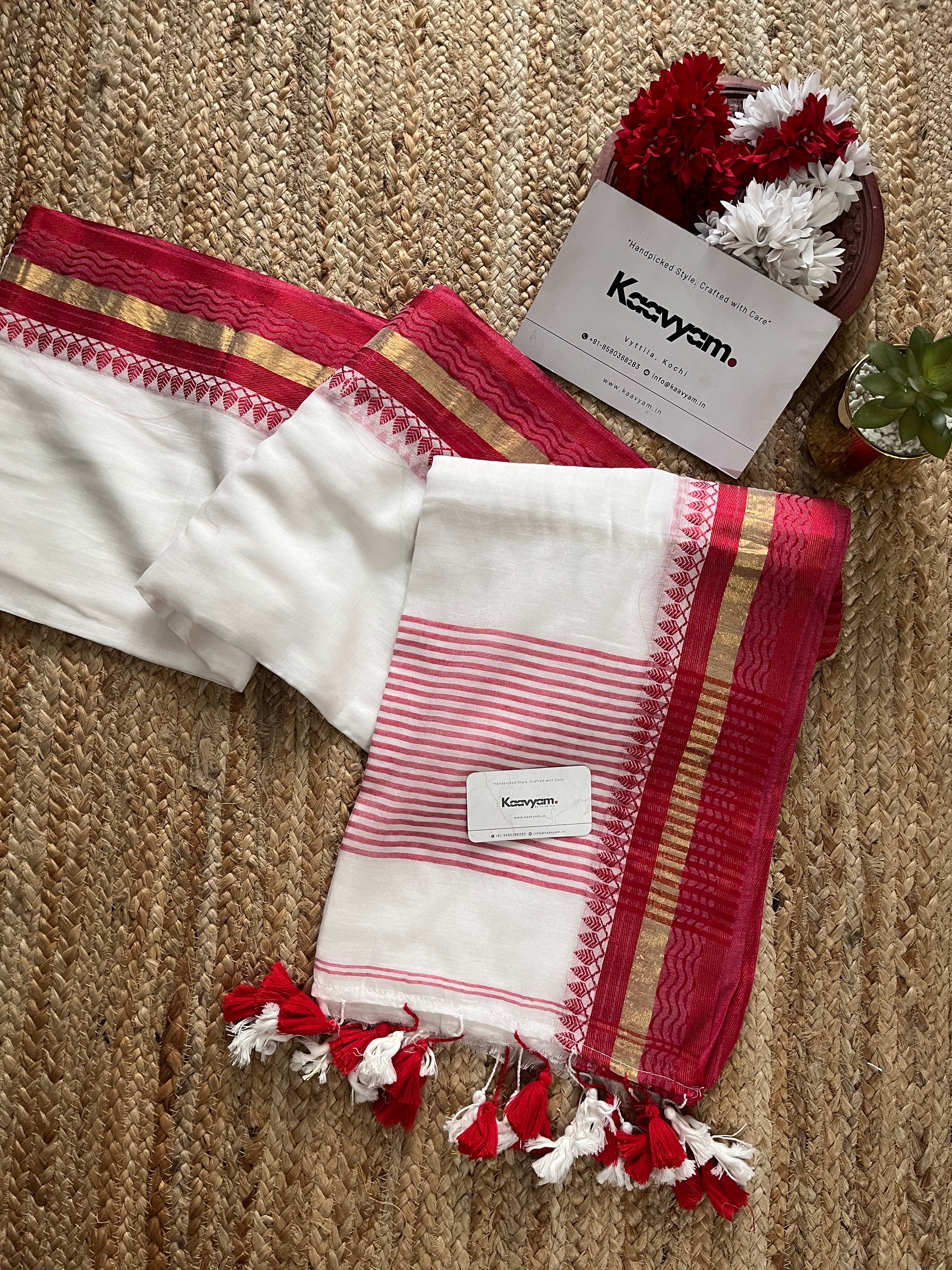 Red Border Mul Cotton Saree