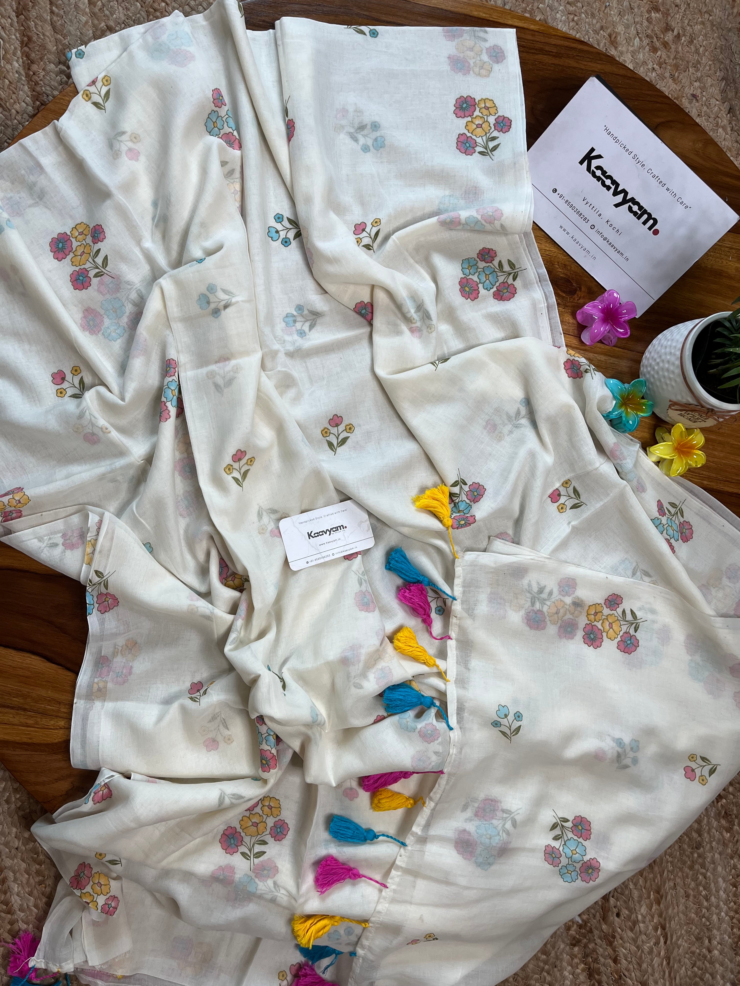 Onappoo Floral Printed Mul Cotton Saree