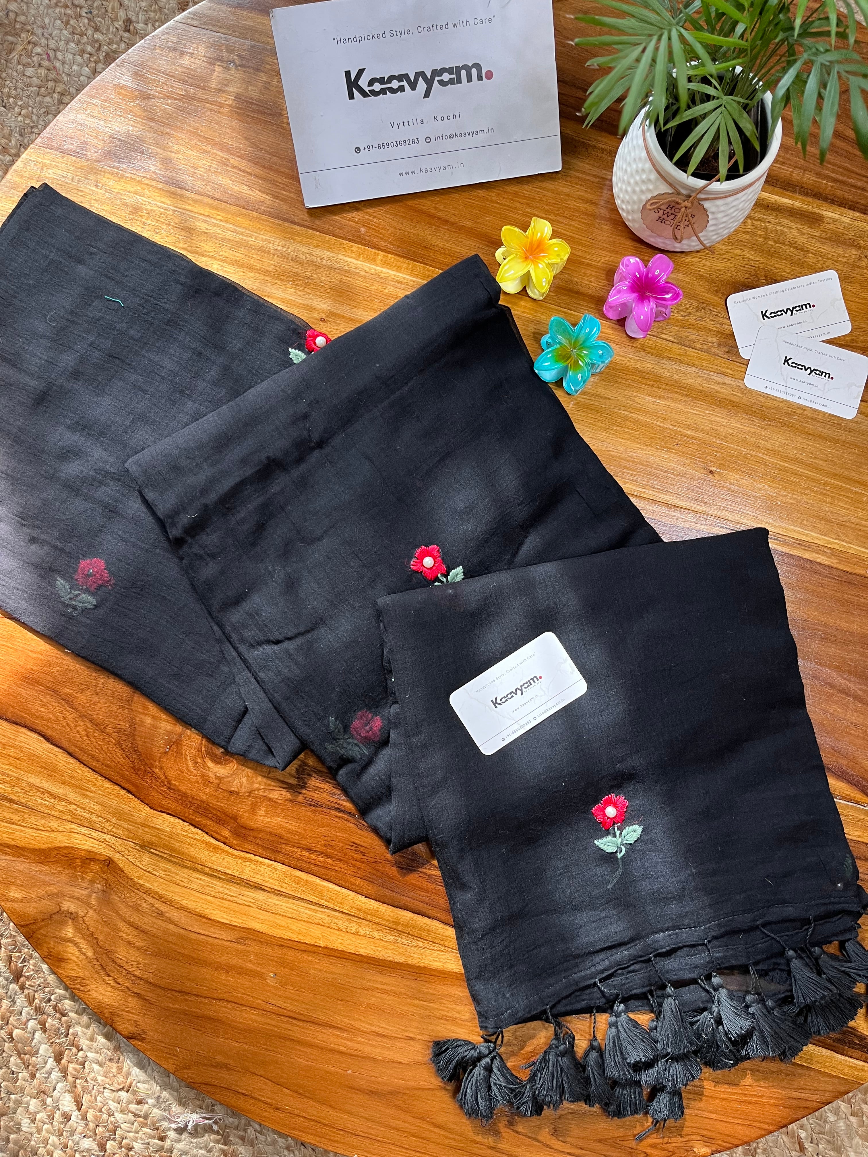 Rose Pearl Embroidery Mul Cotton Saree