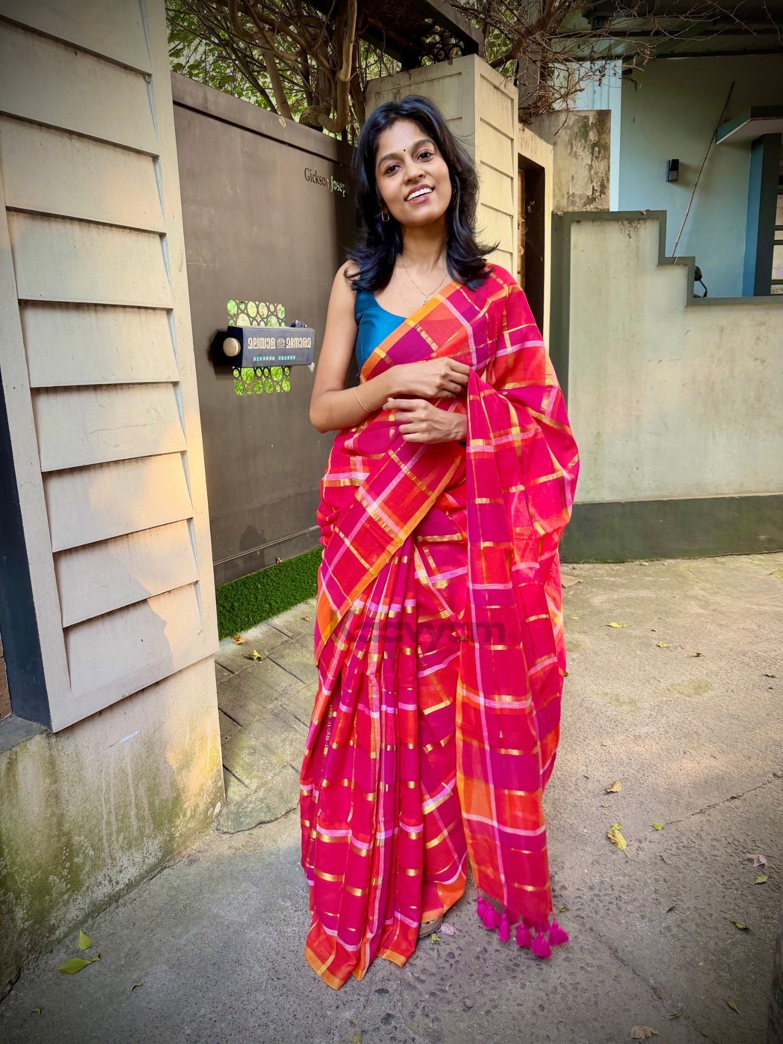Checks Charm Mul Cotton Saree