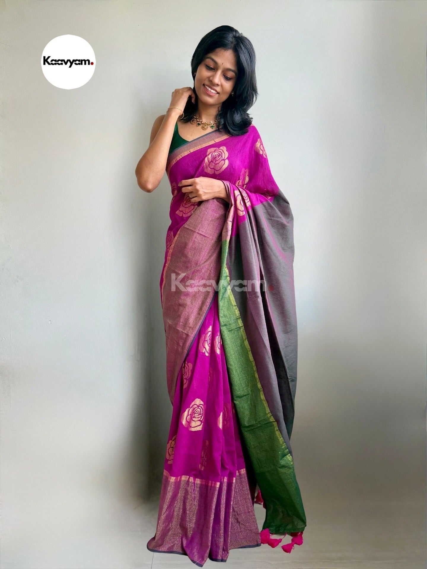 Floral Motif Cotton Zari Saree