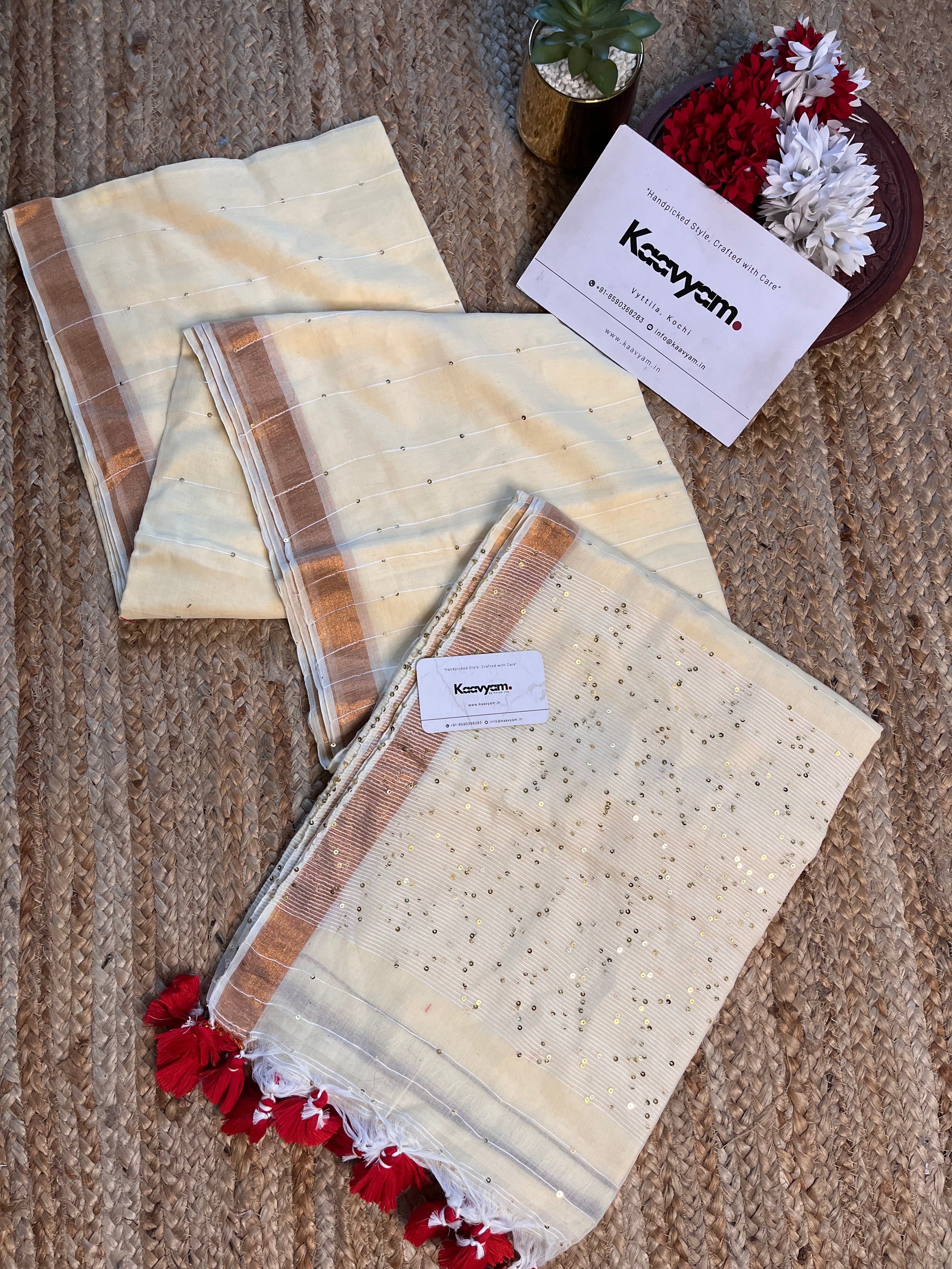 Sequins Pallu and Jari Border Mul Cotton Saree