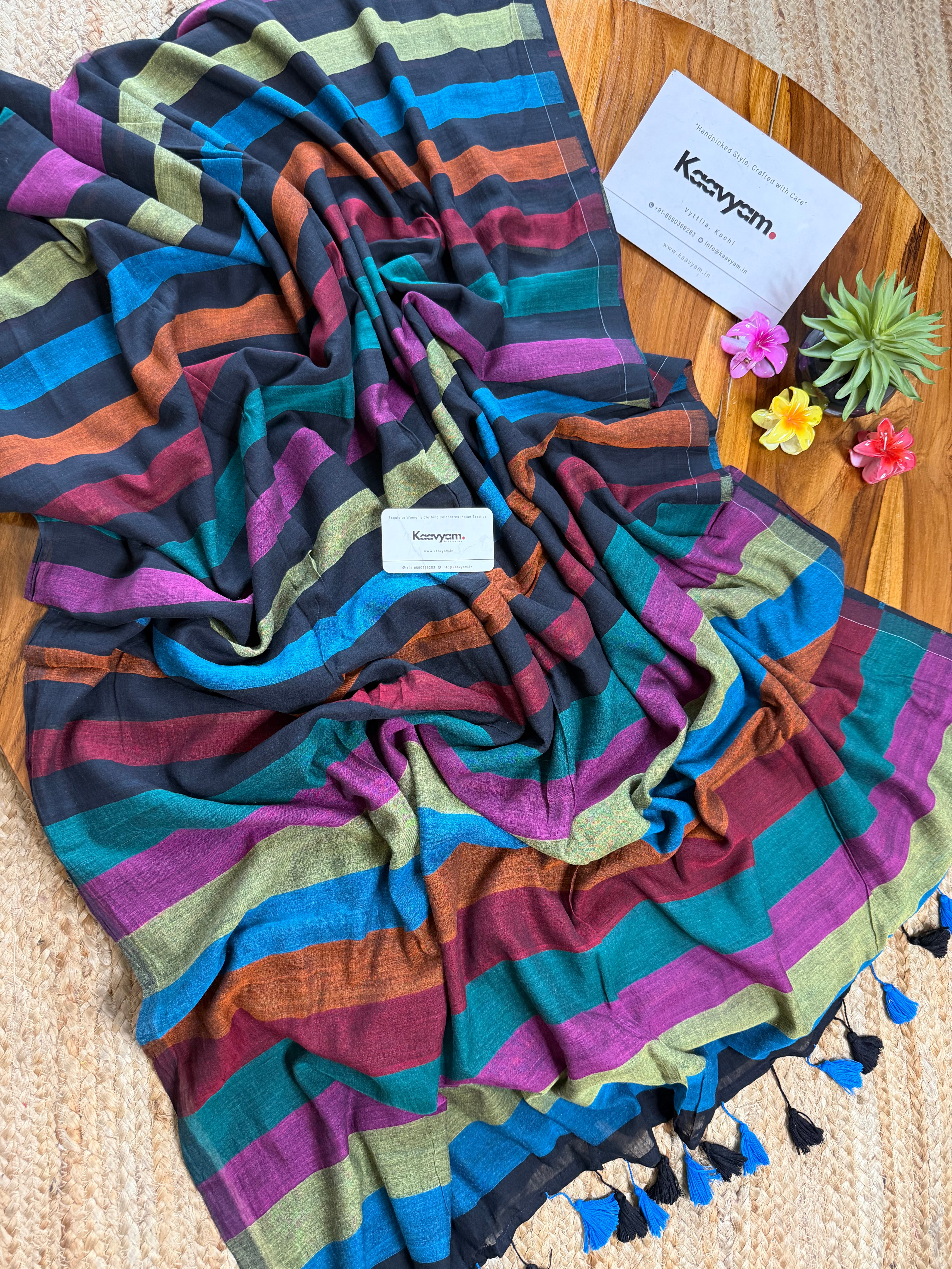 Rainbow Stripes Mulberry Cotton Saree