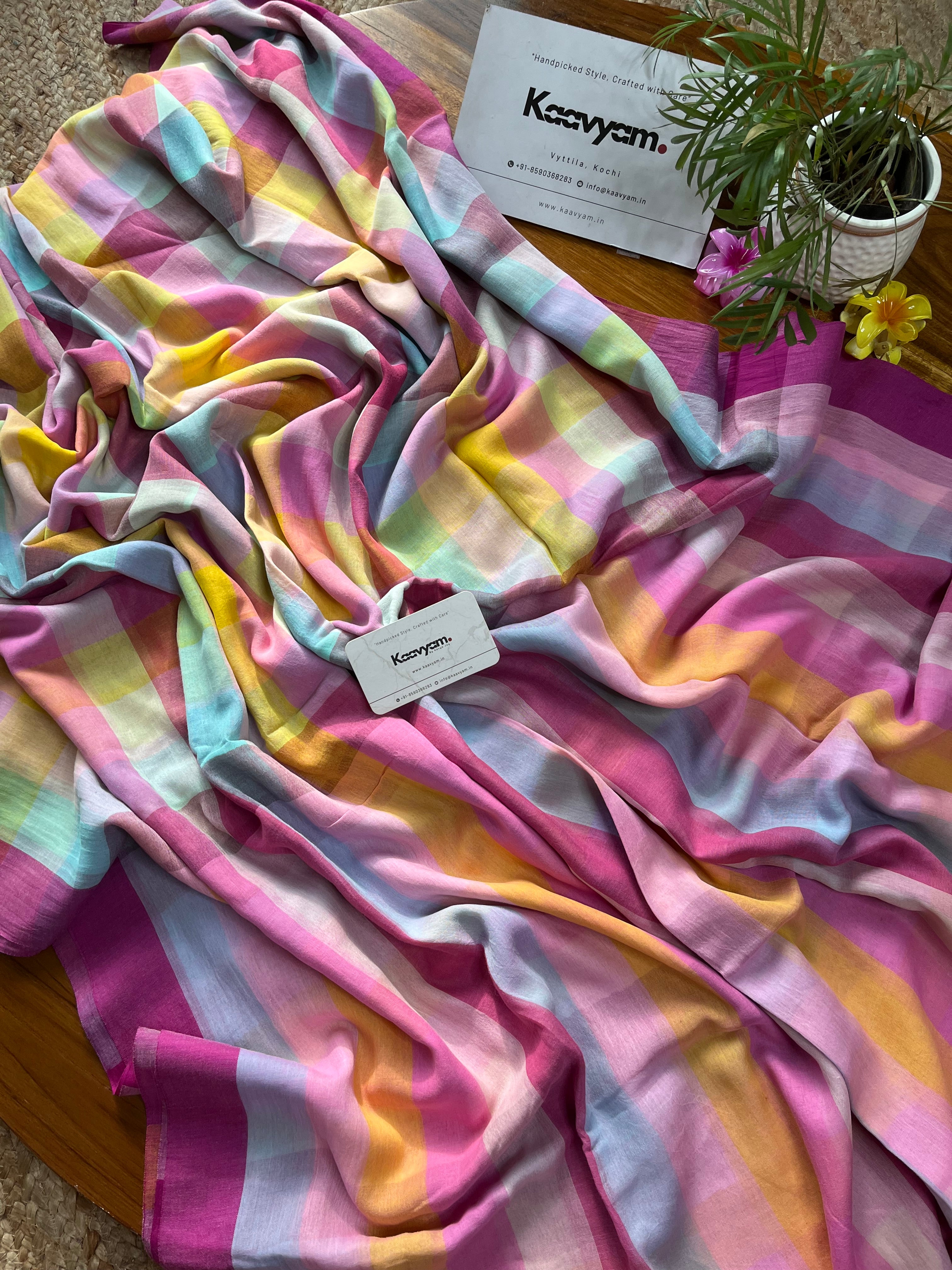 Casual Rainbow Check Mul Cotton Saree