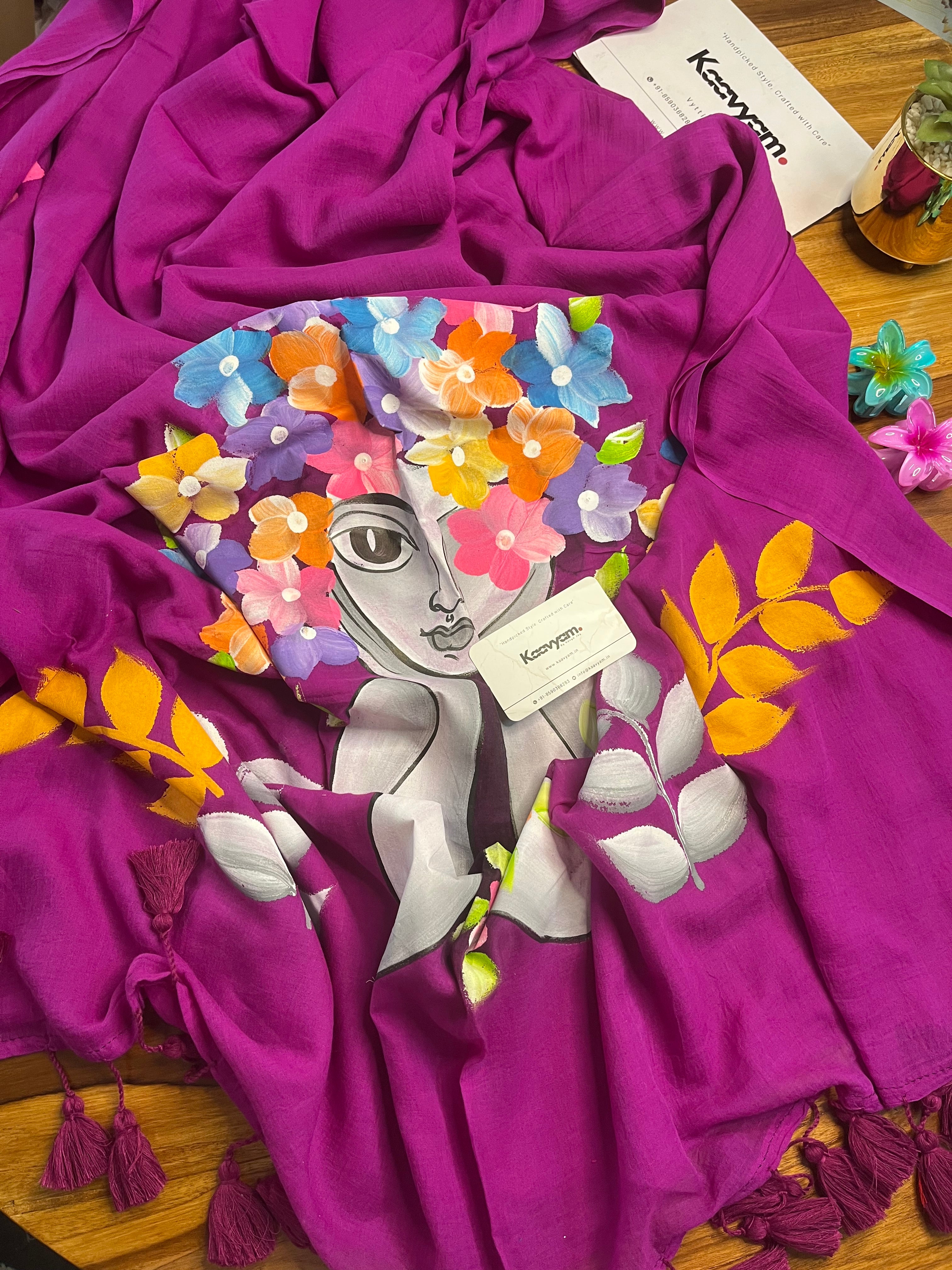 Lady Hand-Painted Mul Cotton Saree