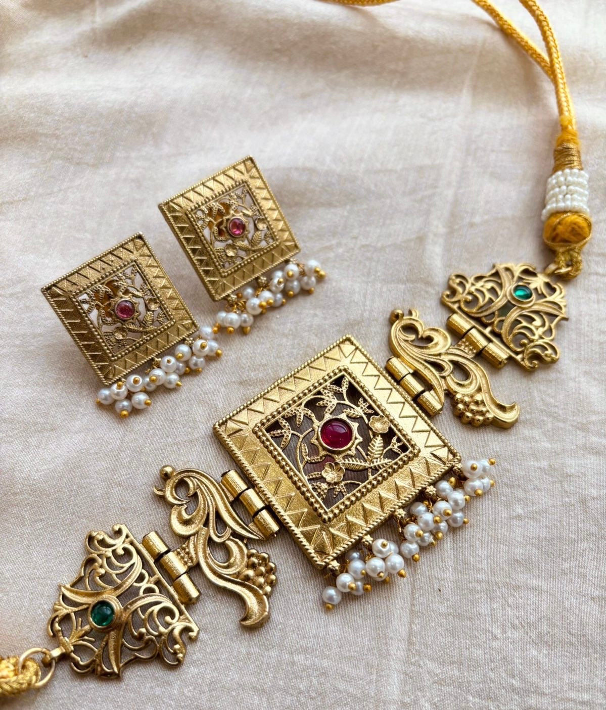 Rajwada Ruby Pearl Antique Choker