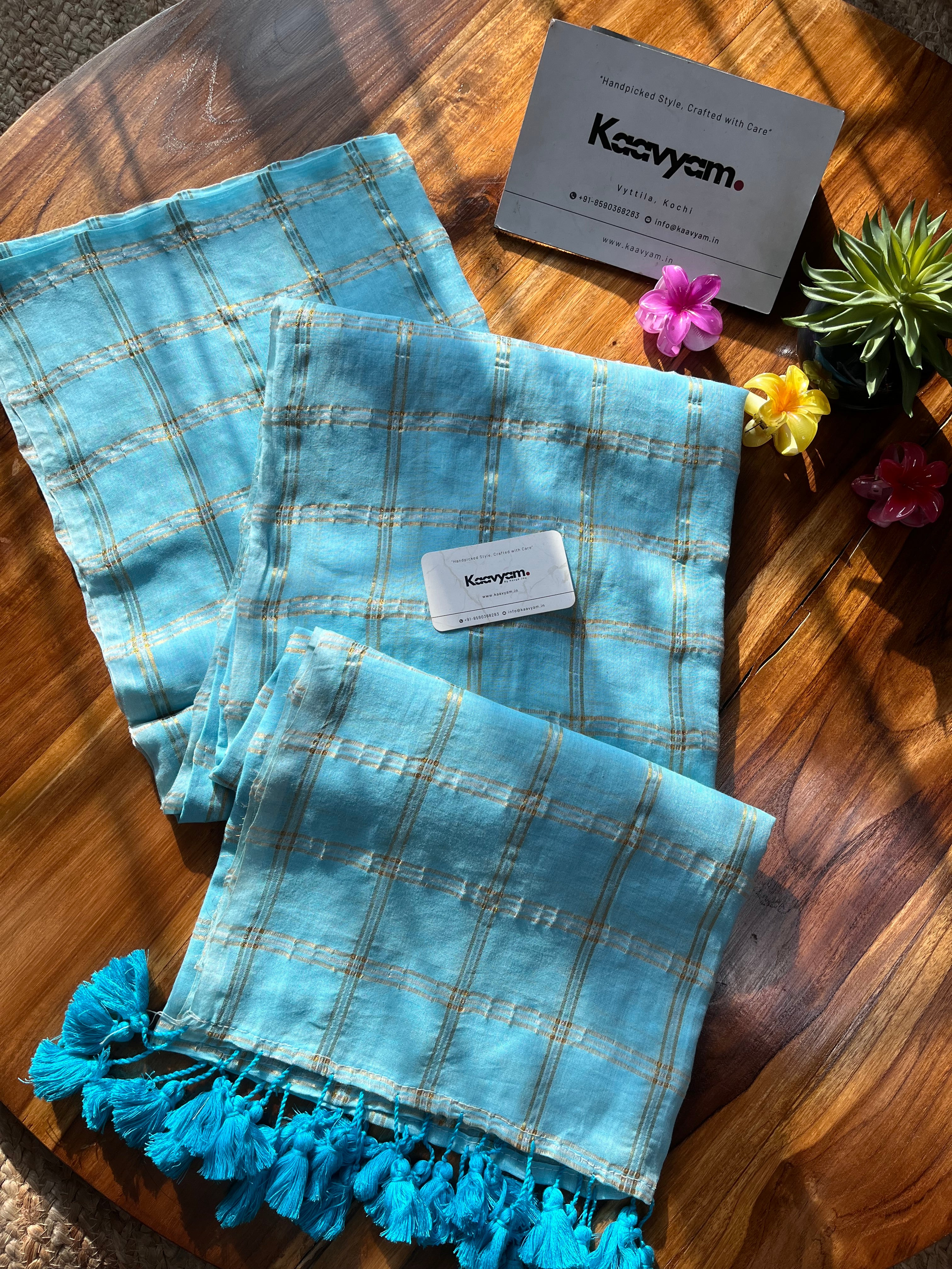 Golden Checks Mul Cotton Saree