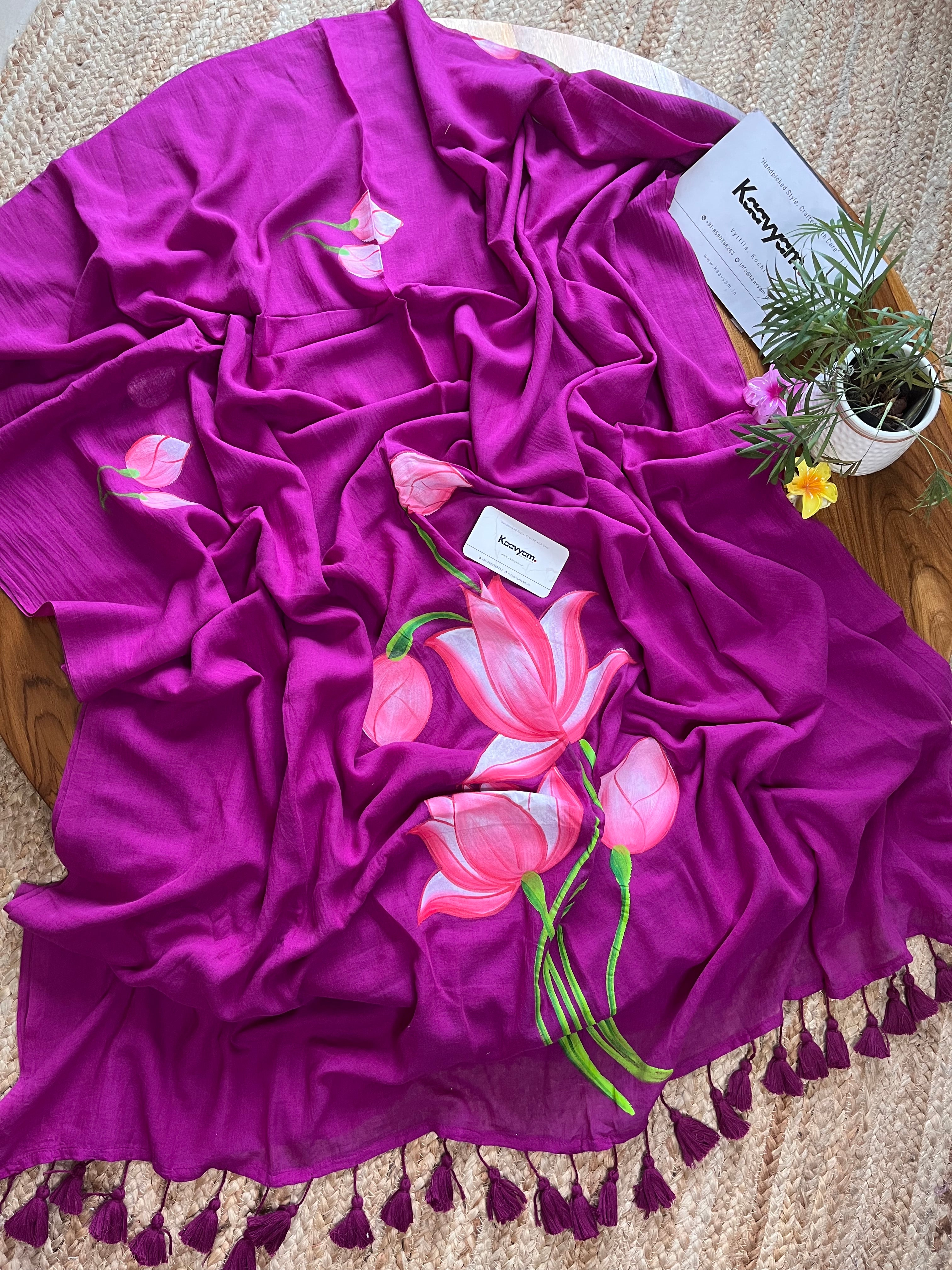 Lotus - Mul cotton Hand painted Saree