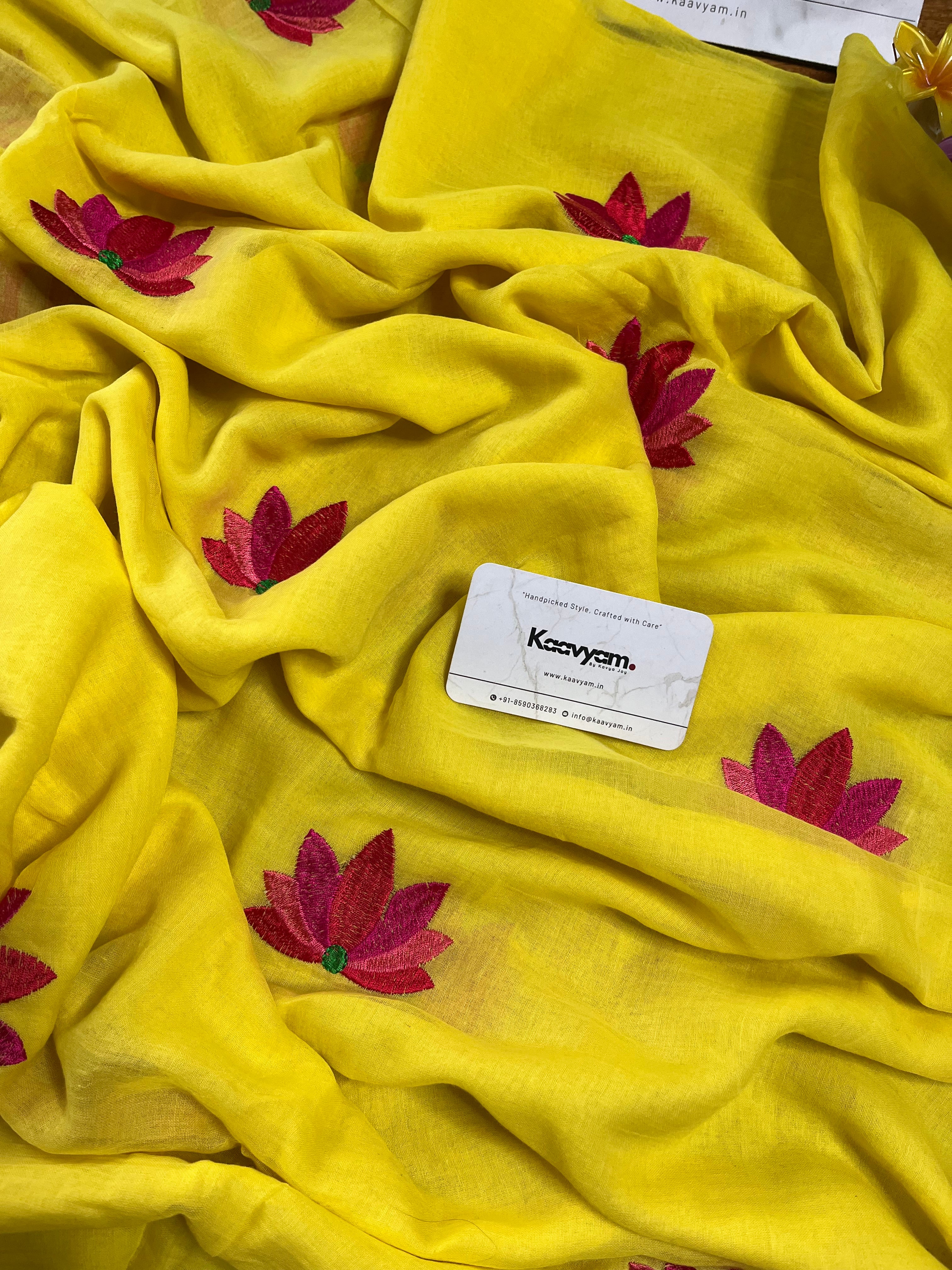 Lotus - Mul cotton embroidery saree