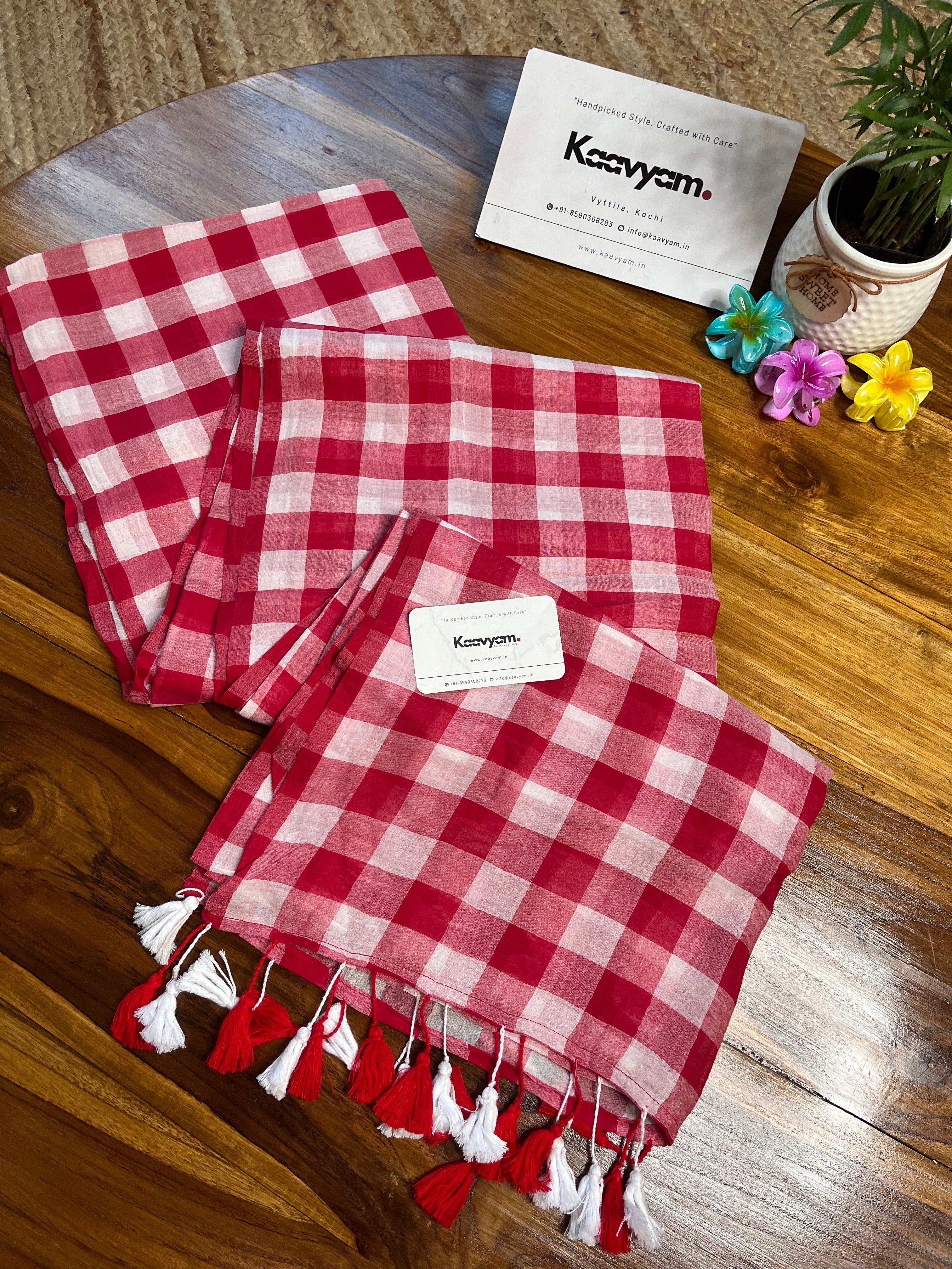 Borderless Check Mul Cotton Saree