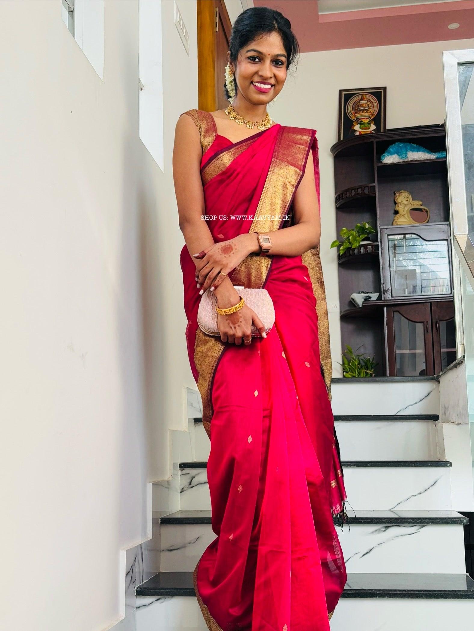 Maheshwari Golden Zari Saree