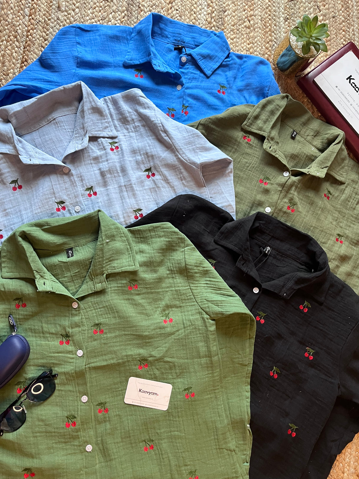 Cherry Embroidery Mul Cotton Shirt