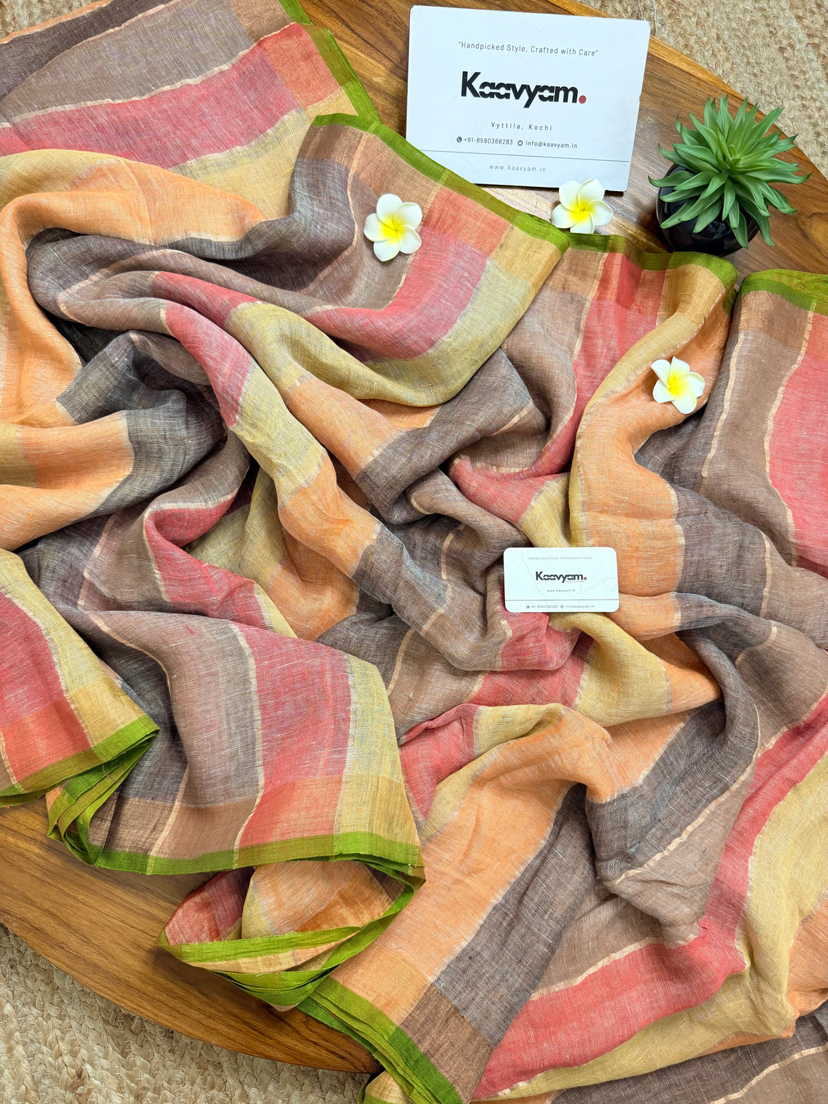 Latte Stripes Linen Saree
