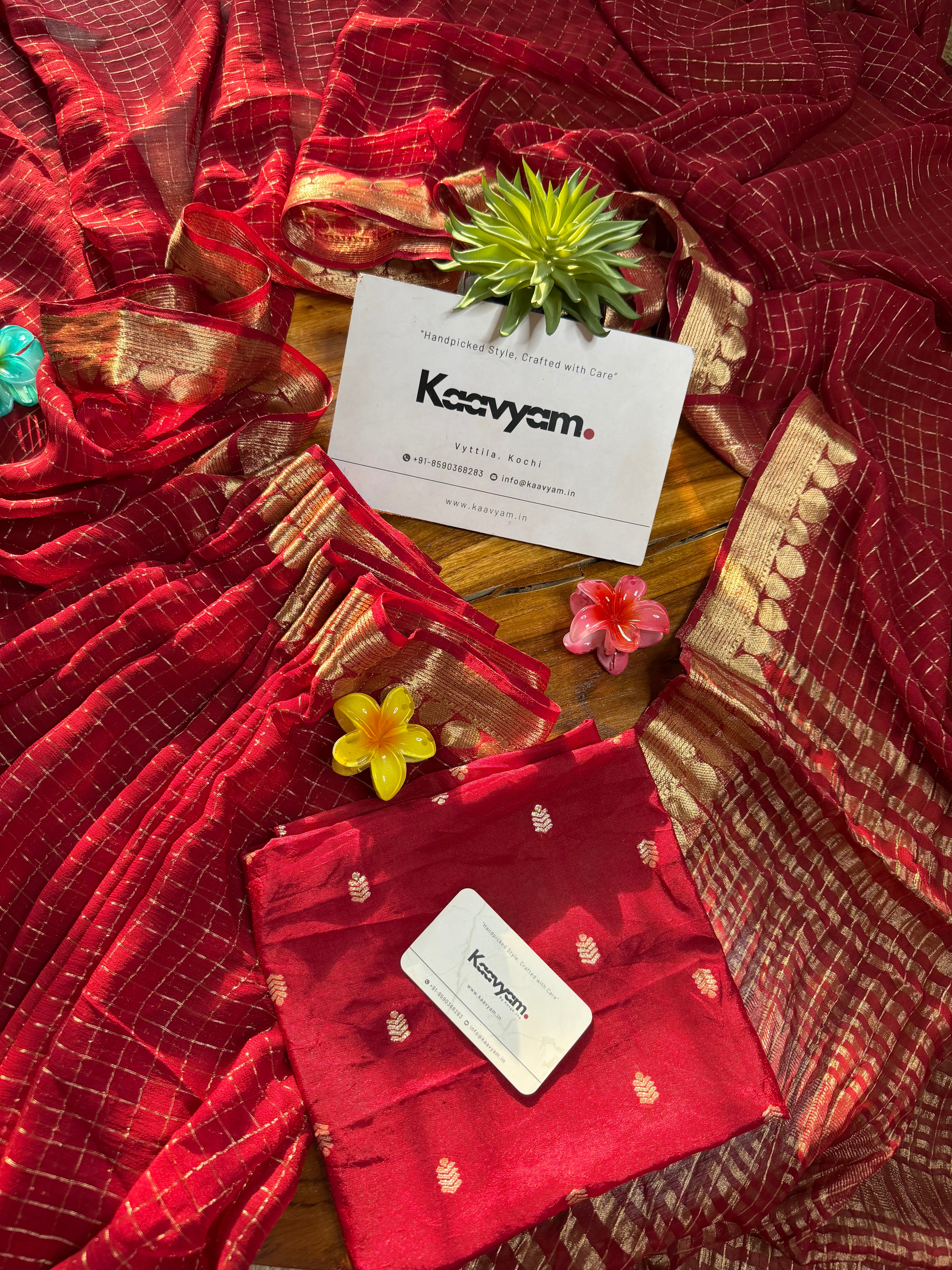 Check Viscose Georgette Saree