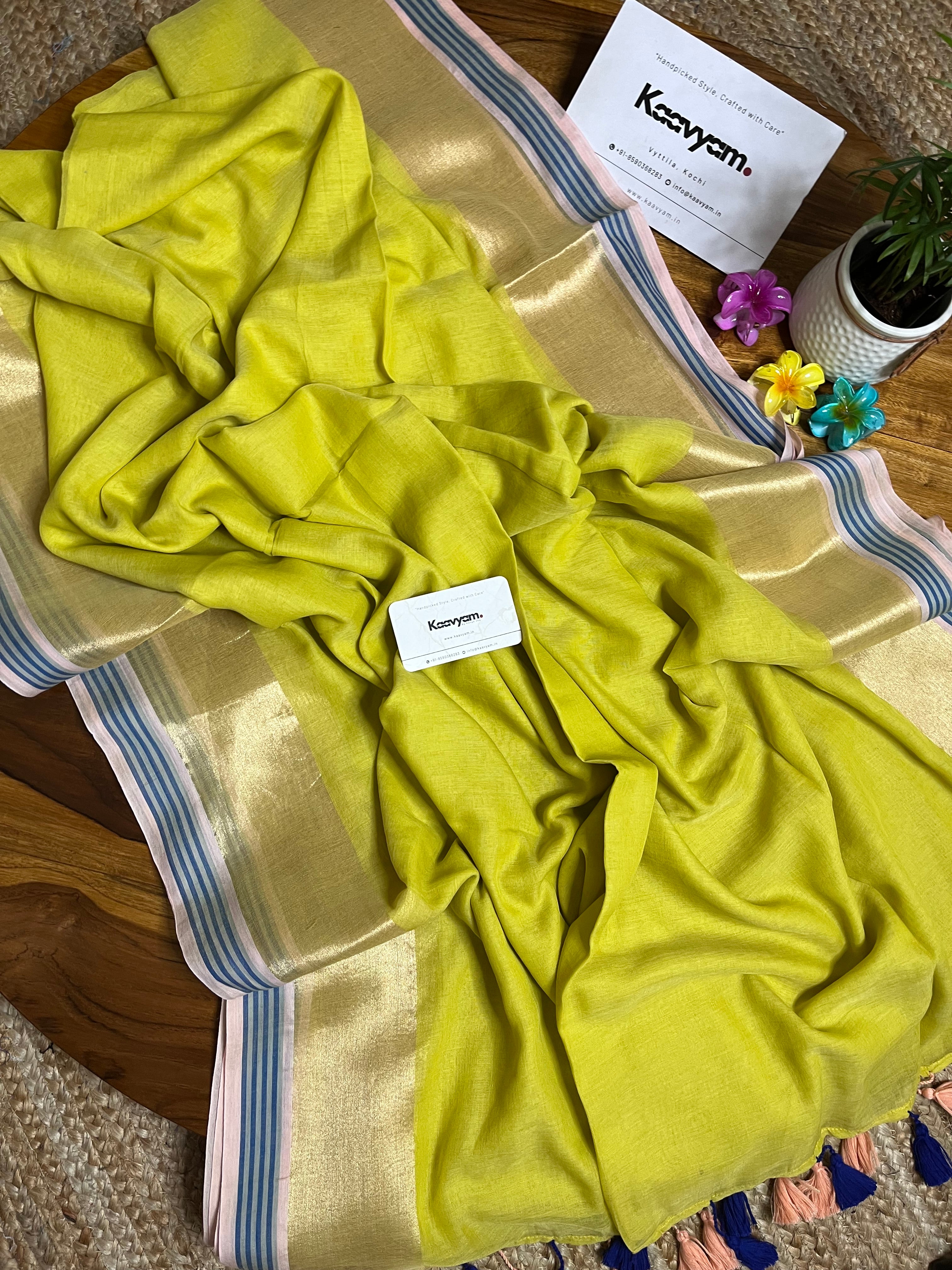 Yellow Kasav Border Mul Cotton Saree