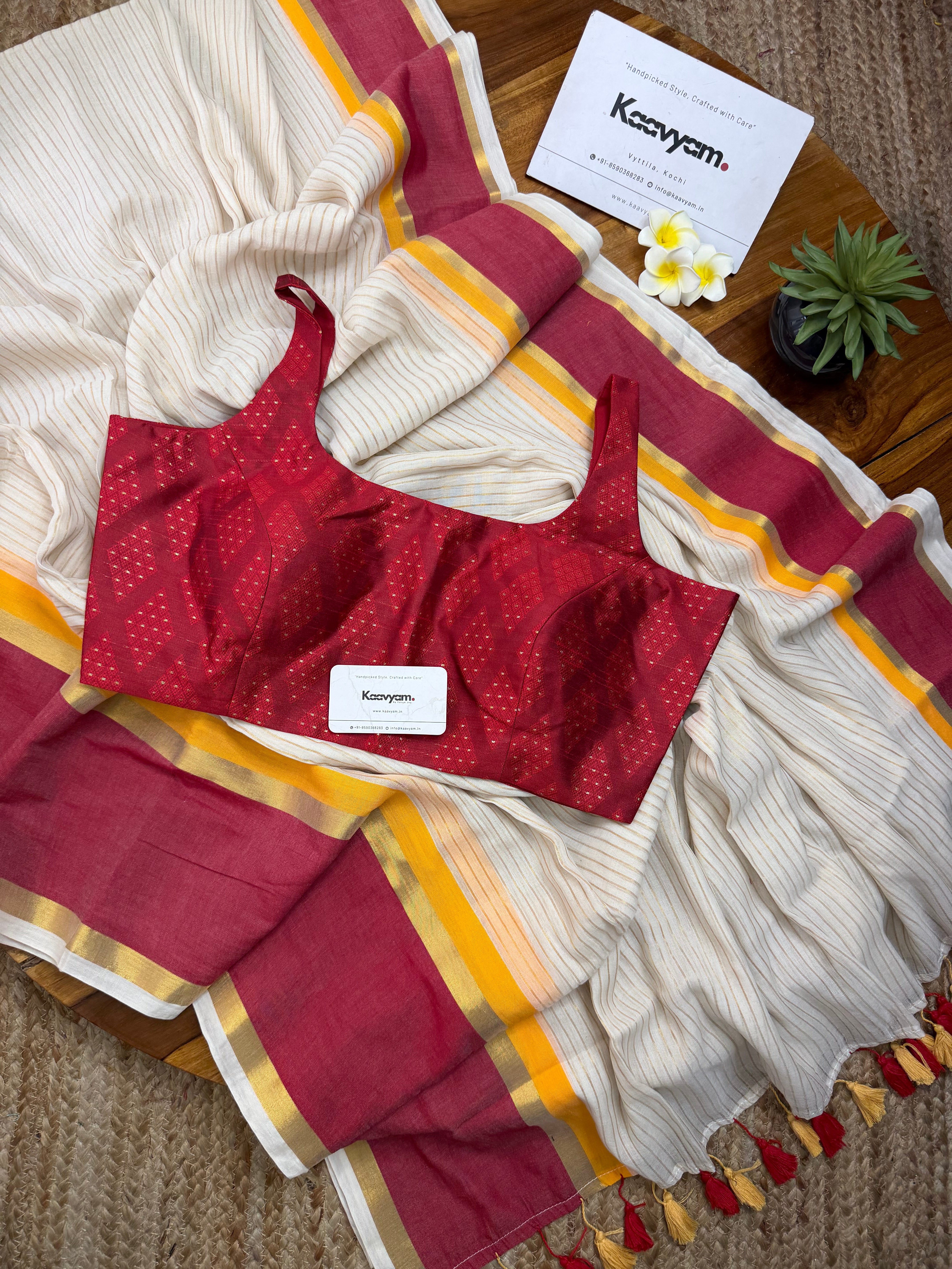 Thechi Kasav Mul Cotton Saree