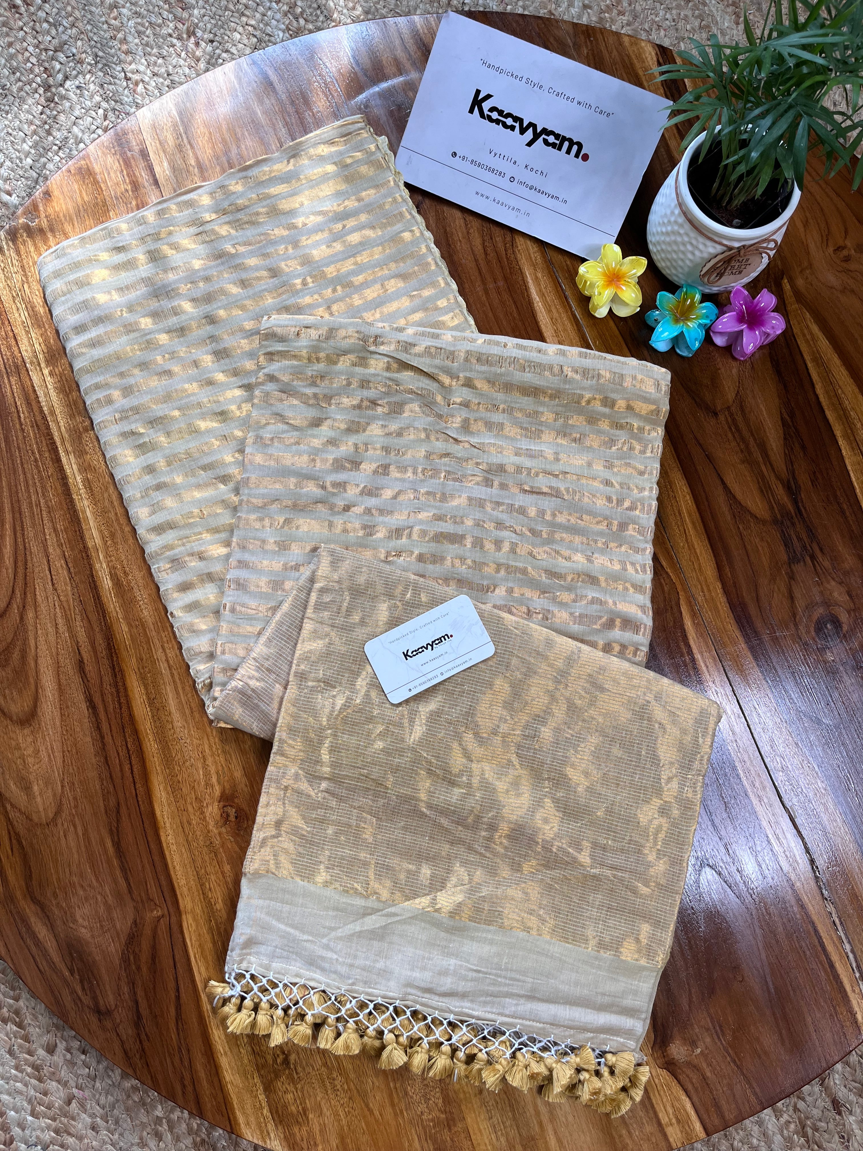 Linen Tissue Stripe Silk Saree - Manka
