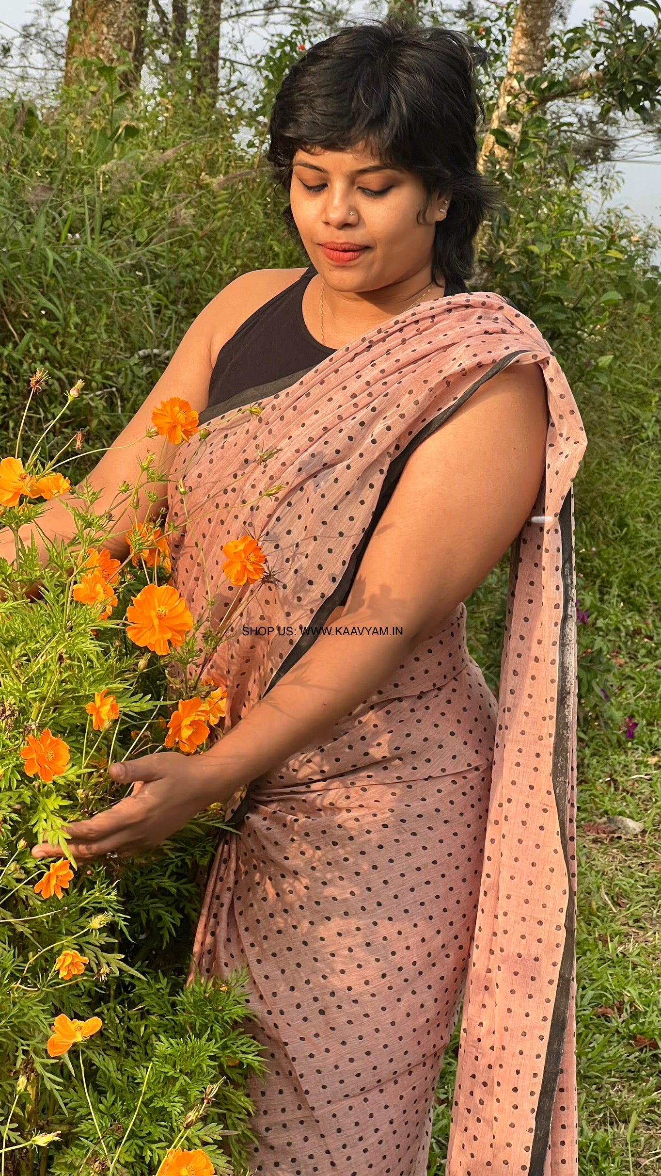 Polka Doted Mul Cotton Saree