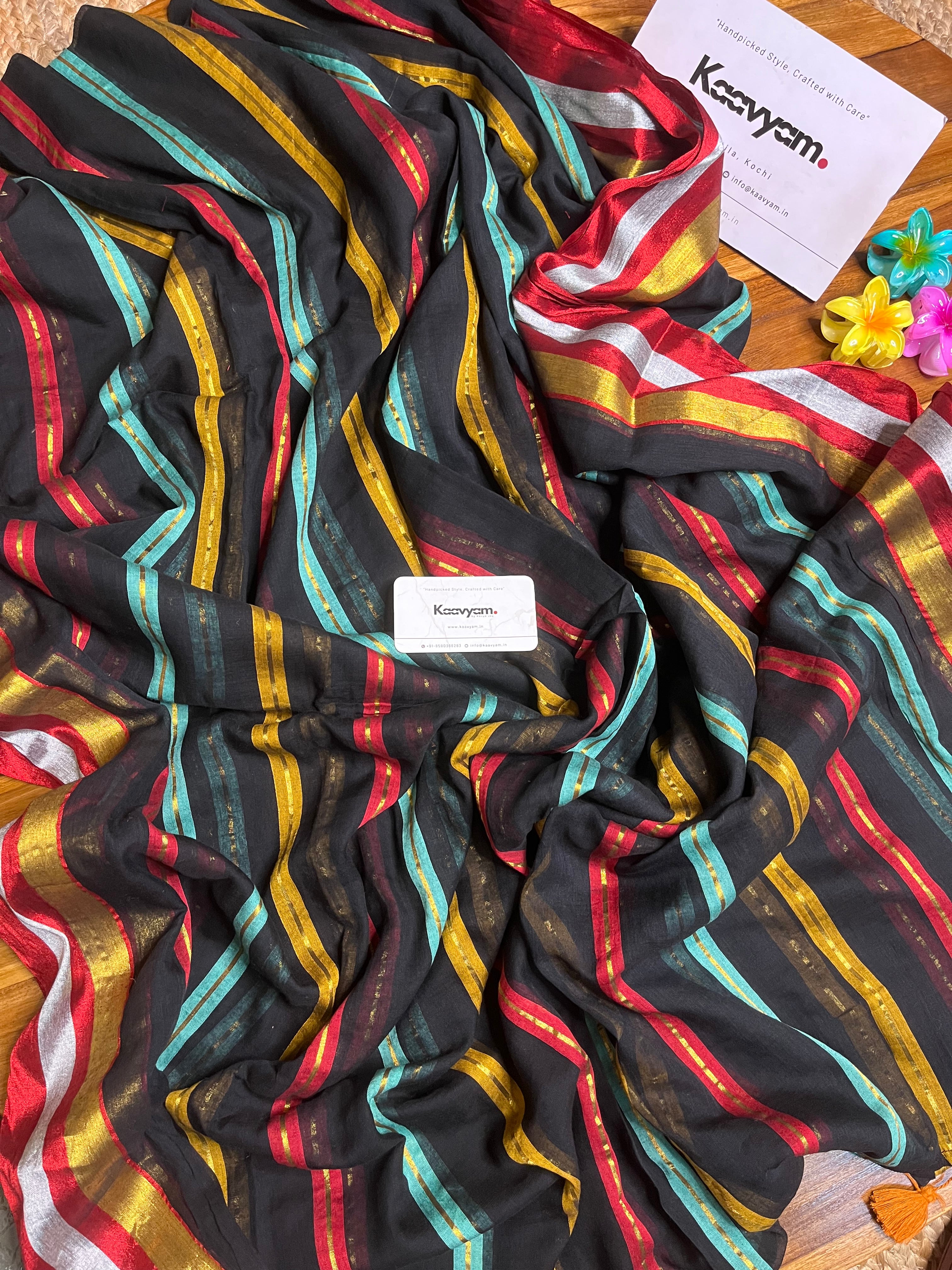 Multi Color Stripes Mul Cotton Saree
