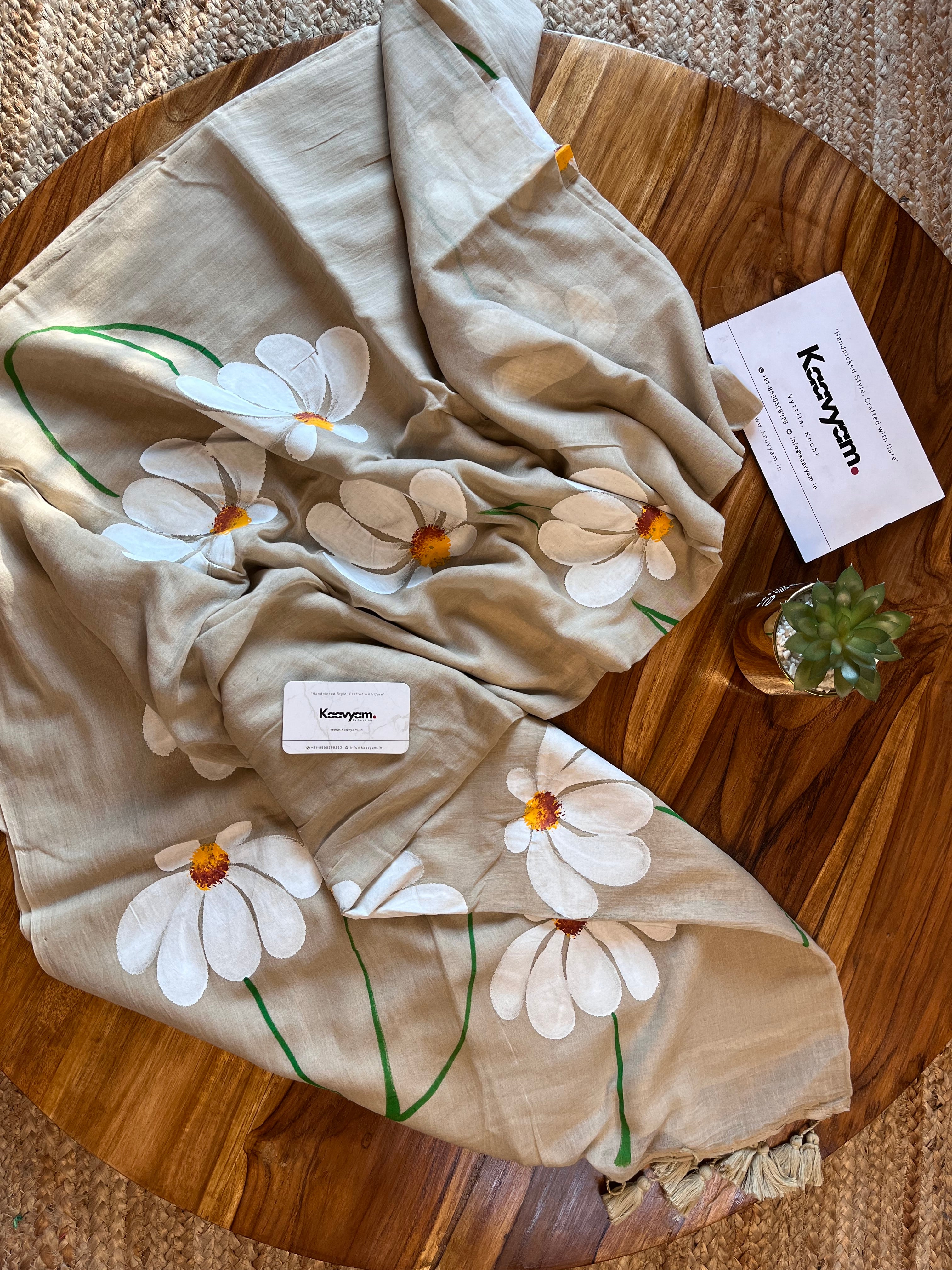 Tamara Hand painted Mul cotton Saree