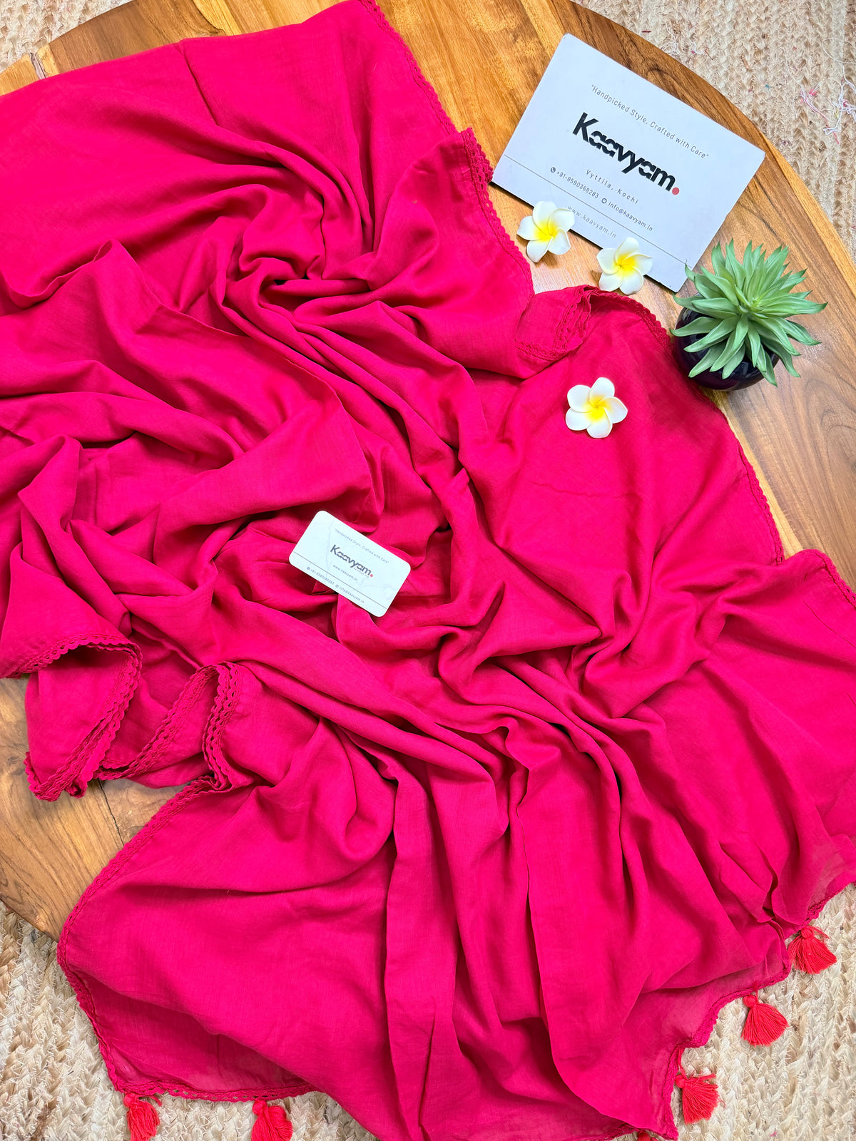 Red Lace Mul Cotton Saree
